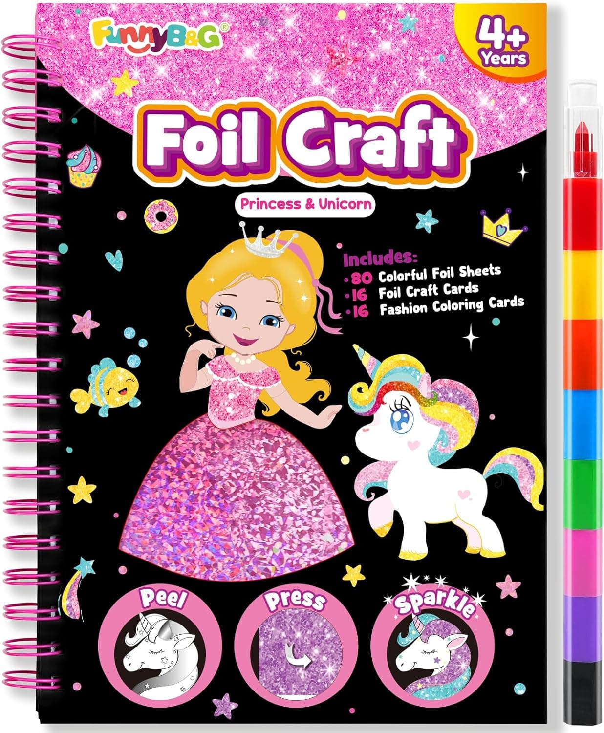 FUNNYB&G Foil Art Crafts for Kids Ages 4-8 - Princess Edition image 1