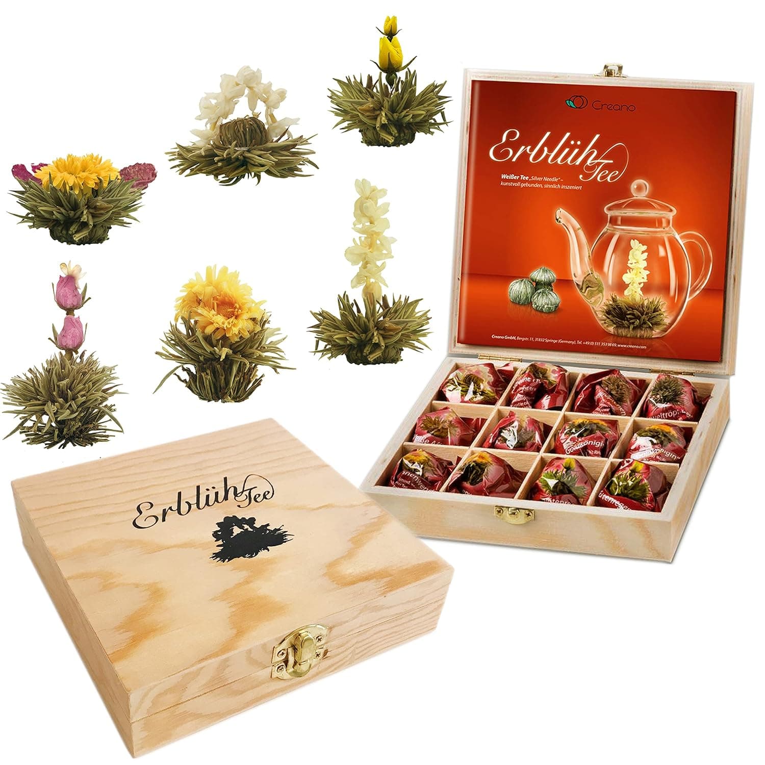 Creano Blooming Tea - Flowering Ball Gift Set with Wooden Box image 1