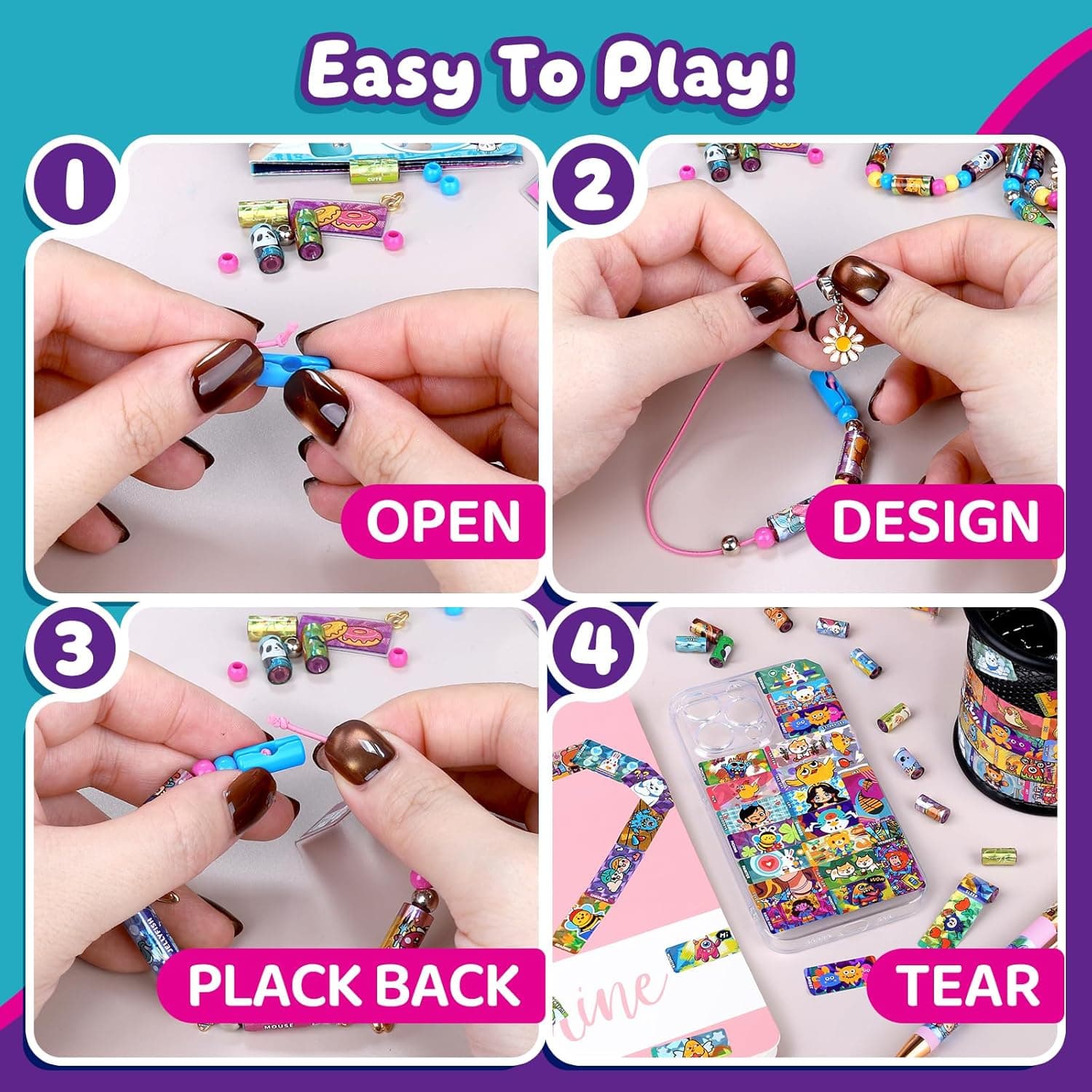DIY Sticker Bracelet Maker, with 350pcs Mini Rolls Stickers, 12 Cute Pendants &amp;Collect Book,Jewelry Necklace Making Kit,Fun Arts and Crafts for Kids 5-12, Birthday Party Gift,Toys for 5 Year Old Girls : Toys &amp; Games thumbnail 4