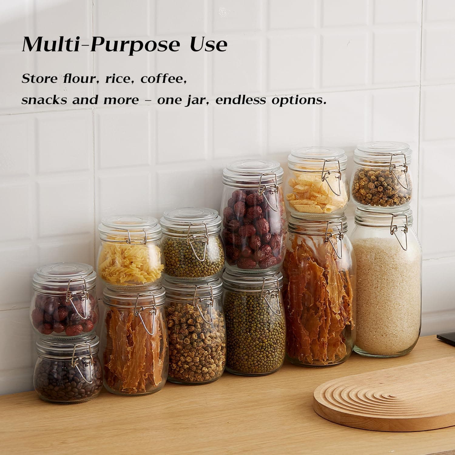 BJONKZ Glass Jars with Airtight Lids – Food Storage Containers with Preserving Seal Wire Clip Fatening, Glass Canisters for Kitchen Canning Flour, Cereal, Sugar, Beans (10oz*8) : Home &amp; Kitchen thumbnail 3