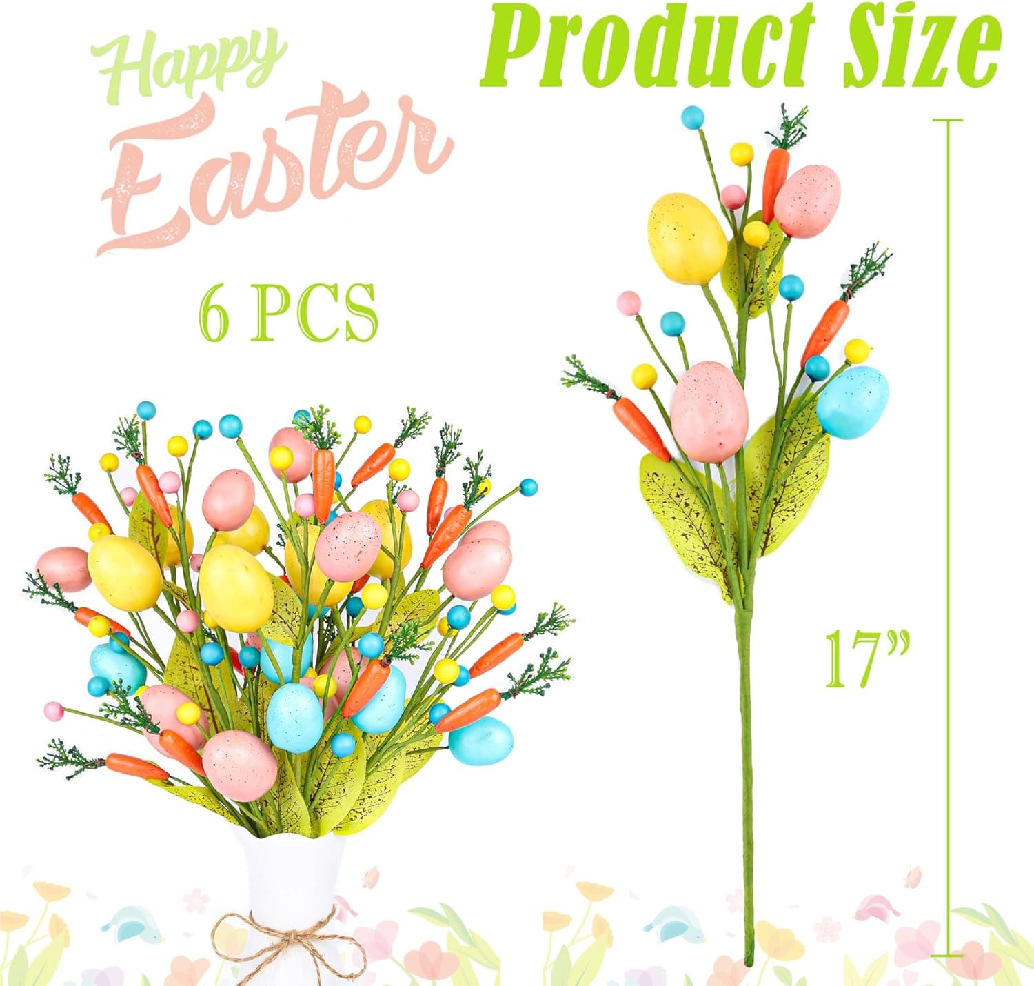Lotus Hills Easter Stems with Eggs, Carrots and Berries - 6 Piece Set thumbnail 2