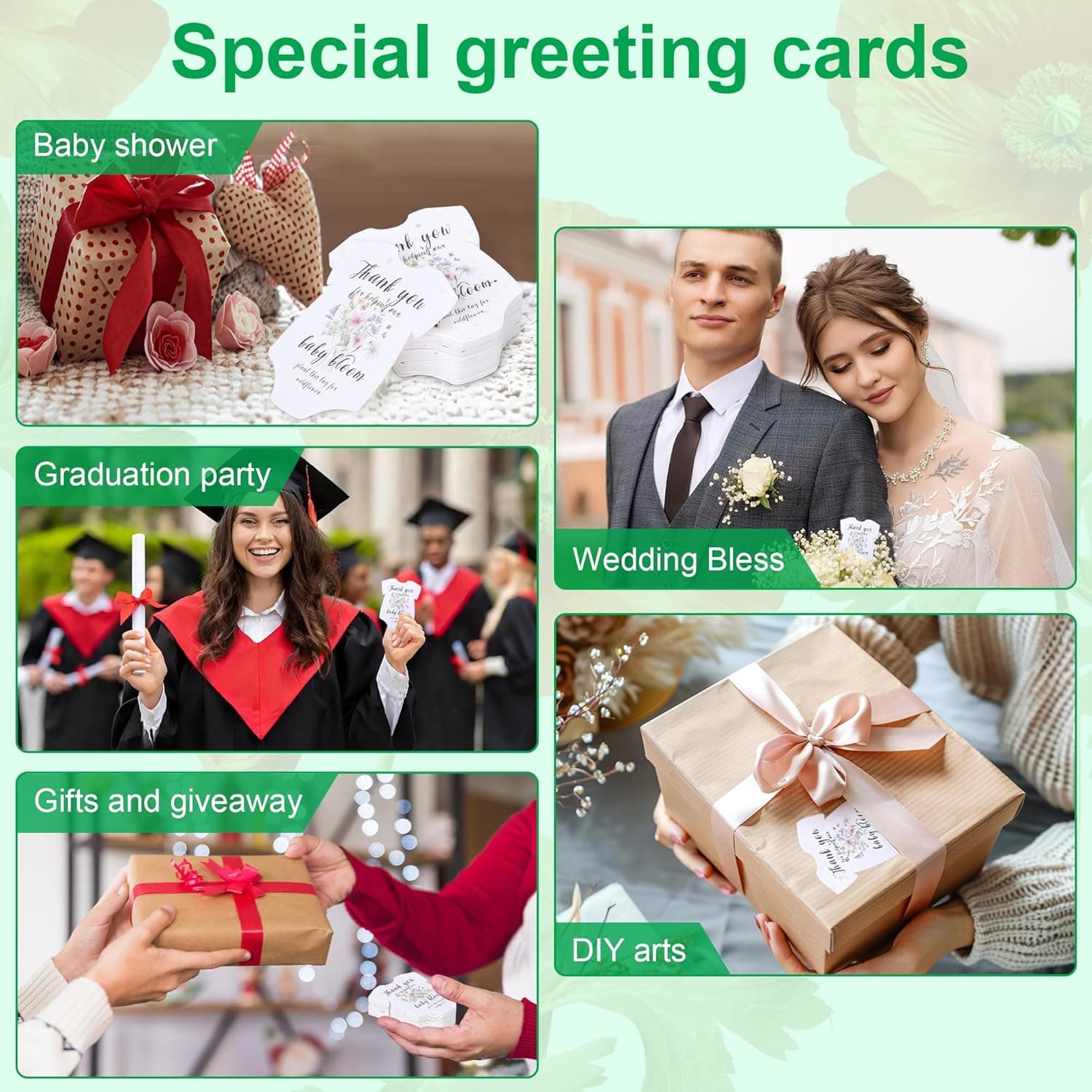 BuggyBeds Plantable Seed Paper Greeting Cards with Wildflower Seeds, 24 Pack thumbnail 5