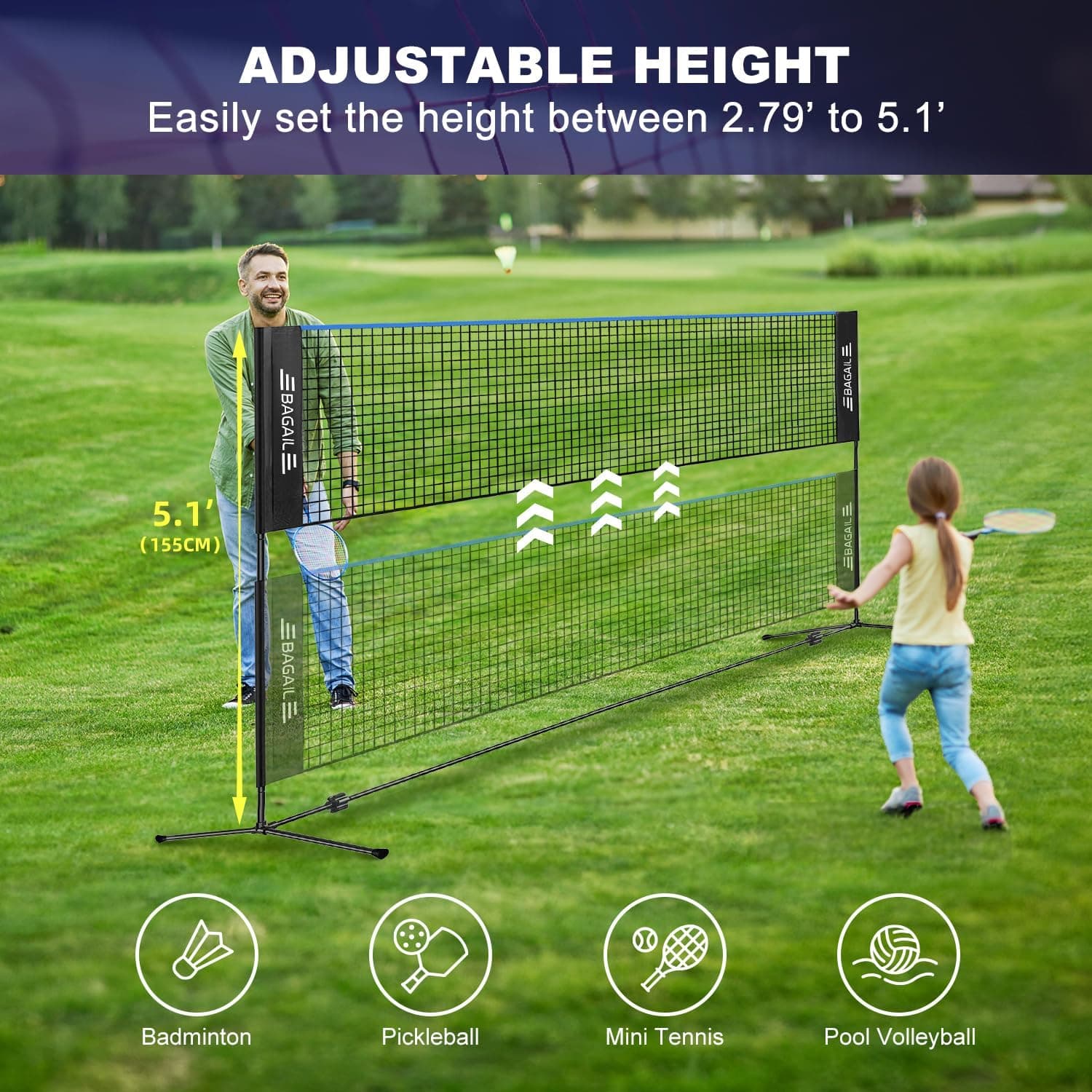 BAGAIL All-in-1 Badminton Net, Height Adjustable (Up to 5.1 thumbnail 2