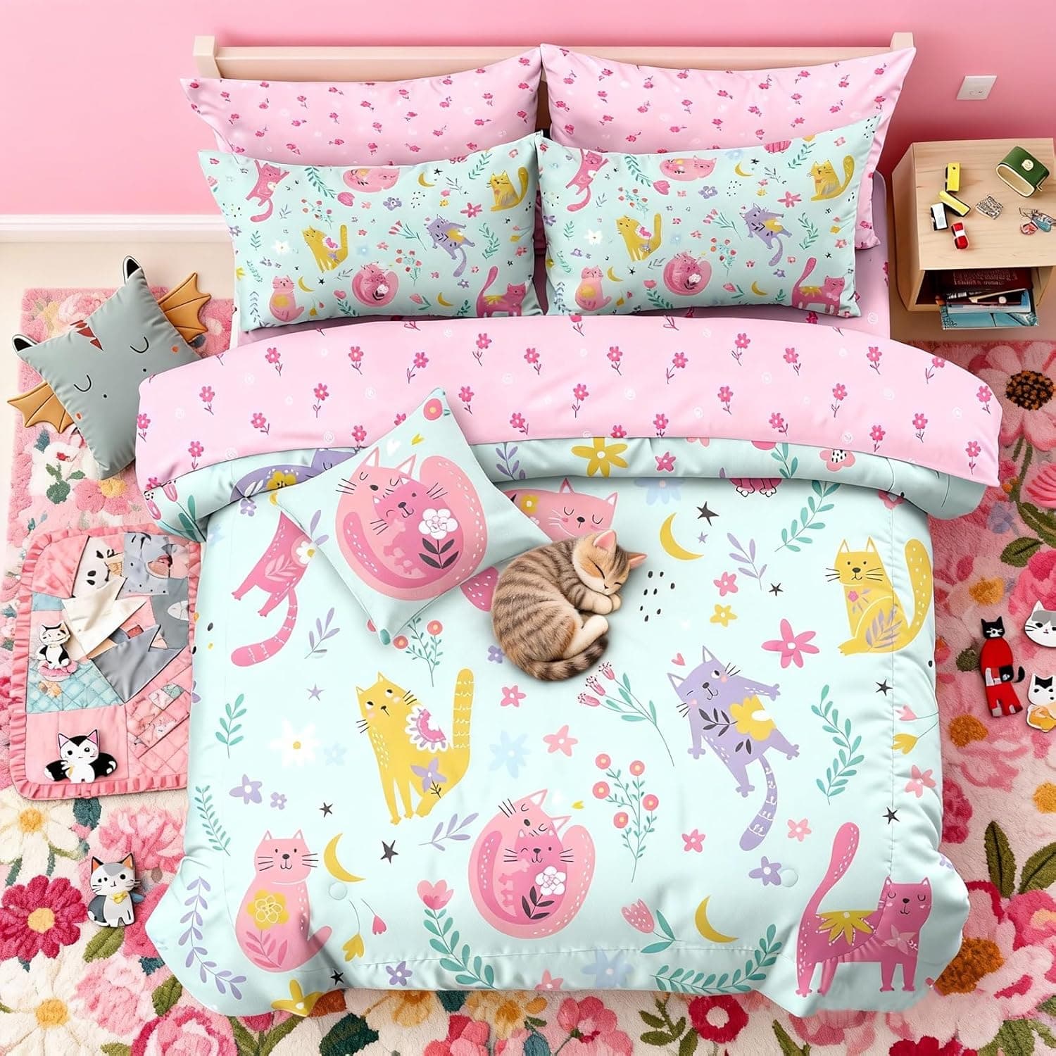 Bodhi Cute Cats Twin Comforter Bedding Set thumbnail 3