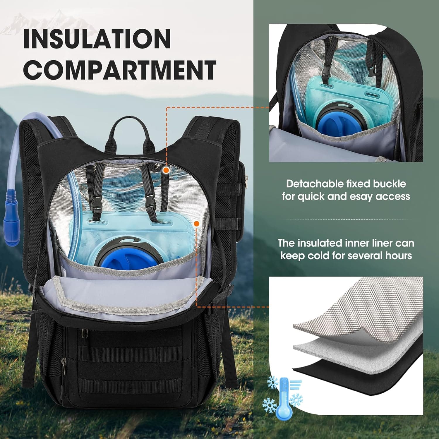 RAINSMORE Tactical Hydration Backpack 18L with 2L Water Bladder & Rain Cover thumbnail 2