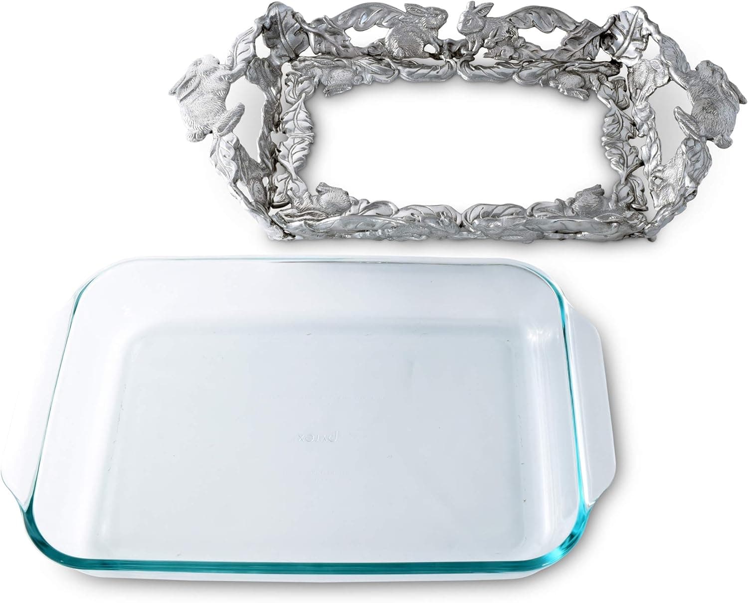Arthur Court Silver Metal Bunny Pattern Pyrex Casserole Dish Holder Trivet thumbnail 5