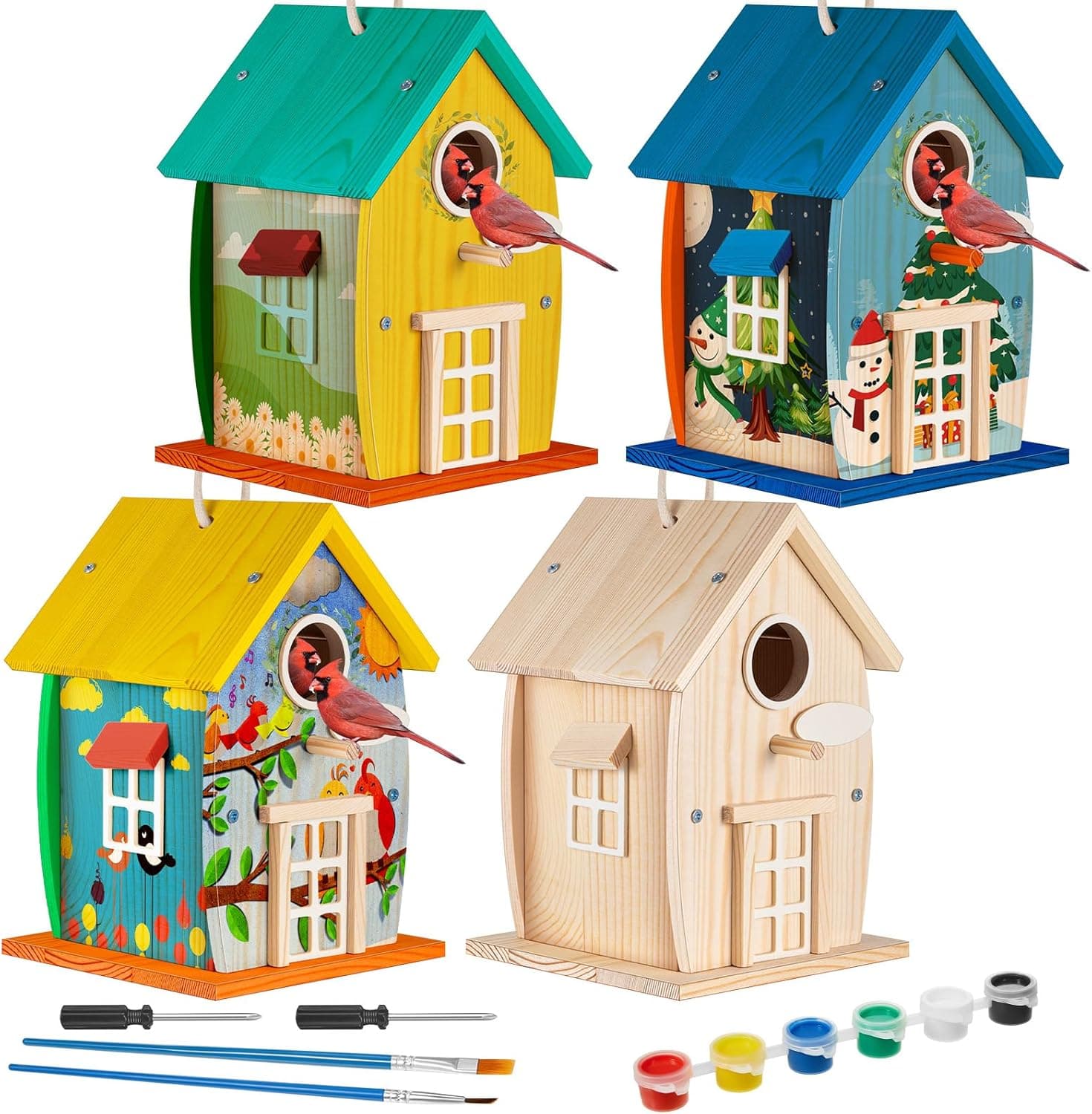 Liliful 4 Pack Wooden Bird House Kits image 1