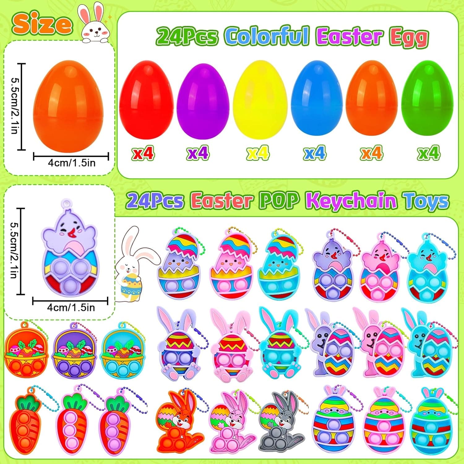 CHILDGO Easter Pop Fidget Toys - 24 Pack Filled Easter Eggs with Mini Keychains thumbnail 2
