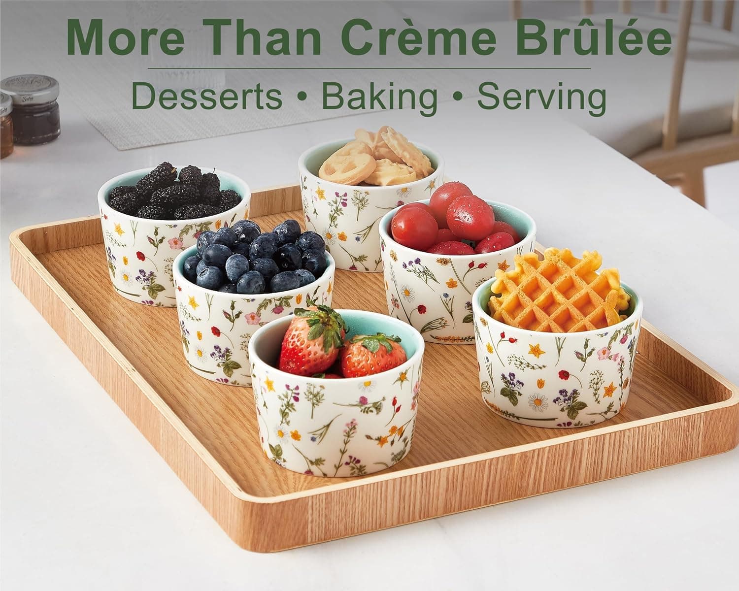 ONEMORE 6 oz Floral Ceramic Ramekins Set of 6 in Mint Green thumbnail 5