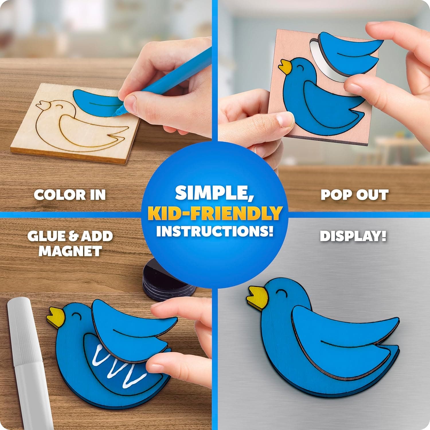 Blue Marble Wooden Magnet Craft Kit - Create &amp; Paint 15 Nature-Themed Designs with 8 Watercolor Pens, Art Kit, DIY Magnets Project for Kids, Painting Activity, Easter Basket Stuffers : Toys &amp; Games thumbnail 5