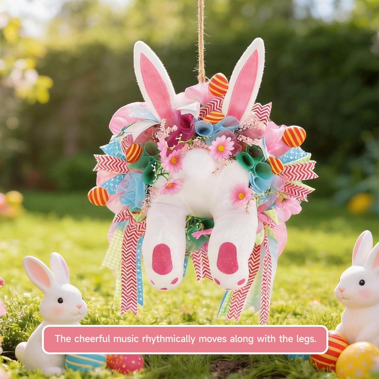 Interactive Easter Wreath with Moving Bunny Butt, Battery-Powered Animated Door Decor with Sound : Home &amp; Kitchen thumbnail 3