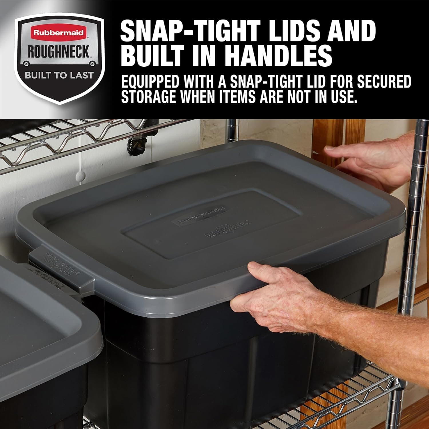 Rubbermaid Heavy Duty Black Storage Bins Plastic Totes with Lids for Storage, Stackable, Large Capacity, Durable, Multipurpose, 14 GAL, 6 Pack (14 GAL - 6 Pack Solid Black and Grey) : Clothing, Shoes &amp; Jewelry thumbnail 3