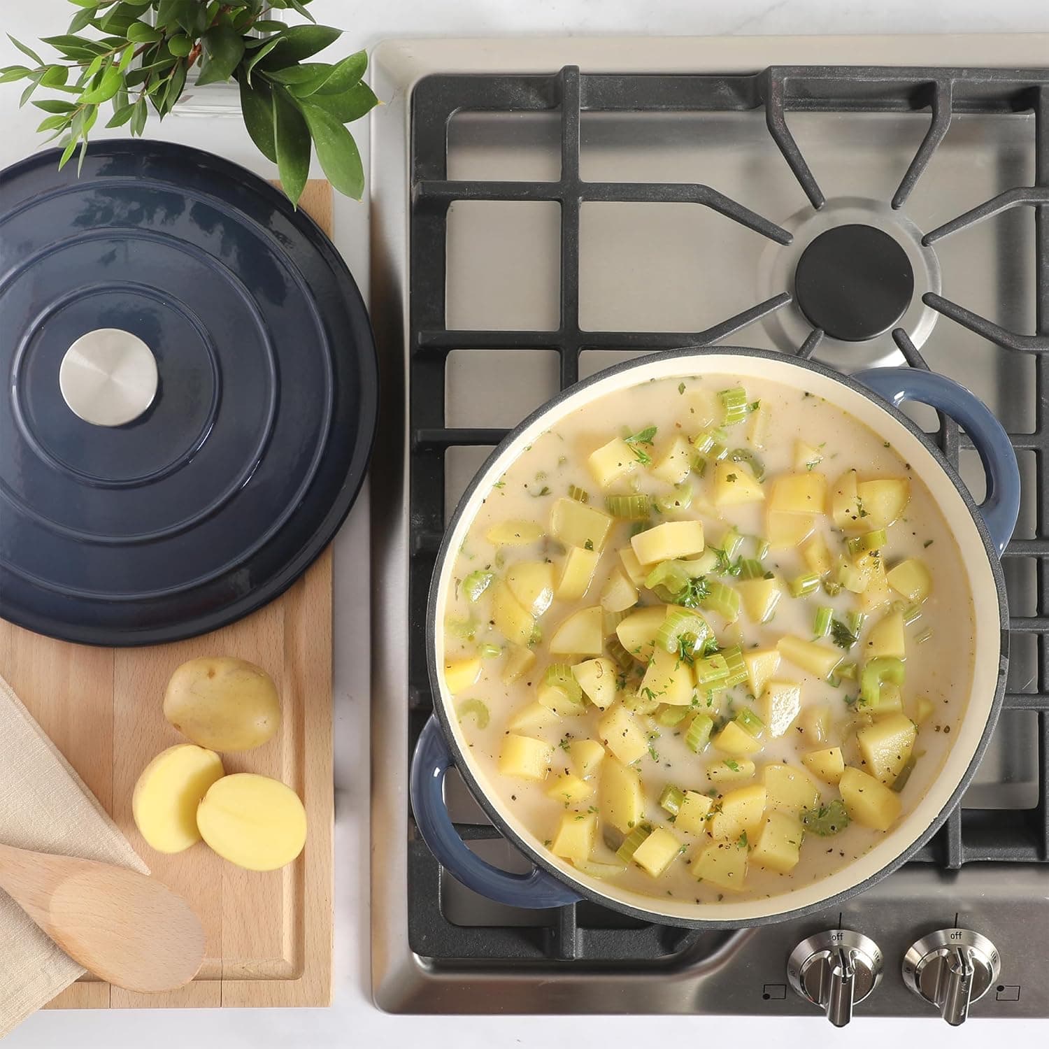 Gibson Home Addlestone 7 Qt Enameled Cast Iron Dutch Oven Pot with Lid – Round, Oven Safe to 500°F, Ideal for Bread Baking &amp; Stews - Gradient Navy Blue: Home &amp; Kitchen thumbnail 5