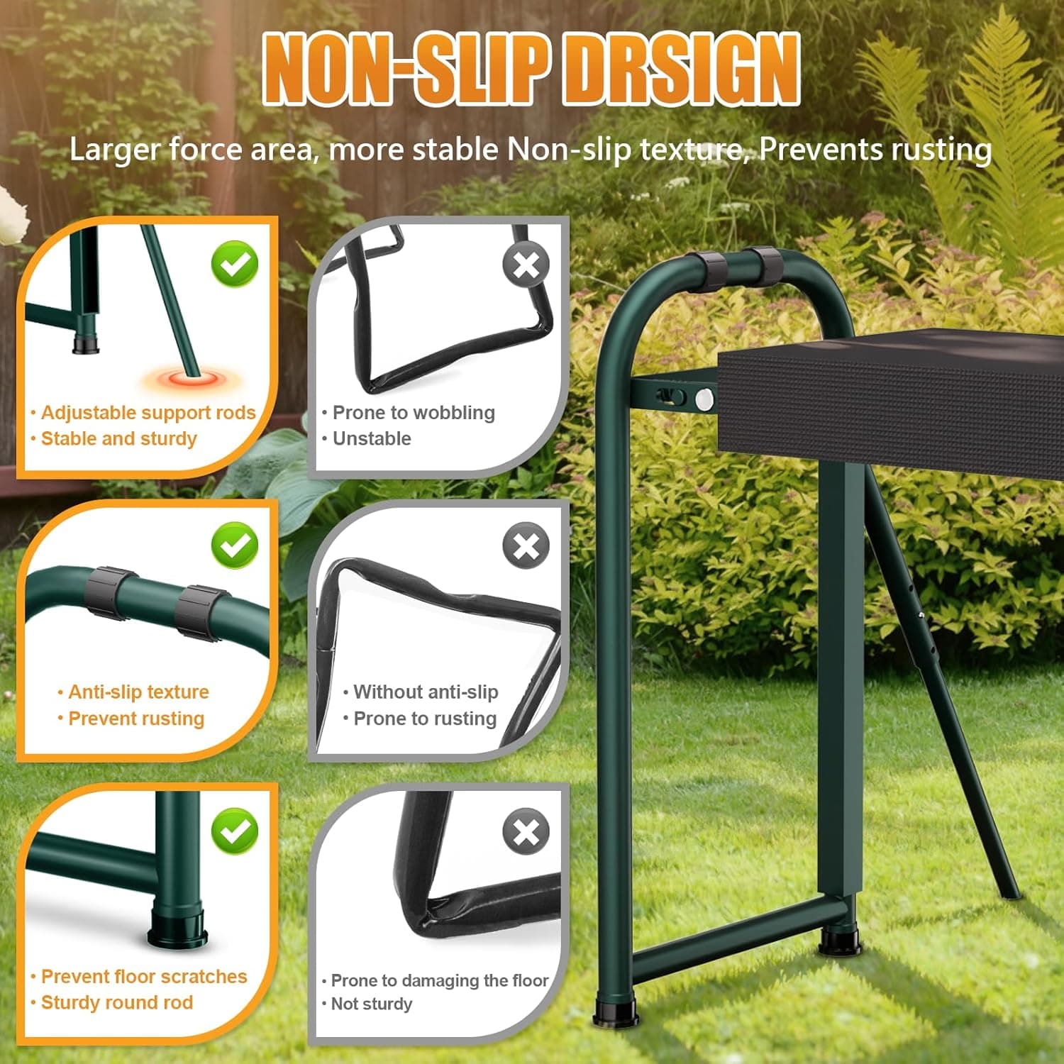 seasky Foldable Garden Kneeler and Seat, Anti-Tipping Heavy Duty 400 lbs Capacity, Widened Thick Soft Kneeling Pad, Gardening Stool with Tool Bag, Gifts for Women Seniors Parents : Patio, Lawn &amp; Garden thumbnail 3