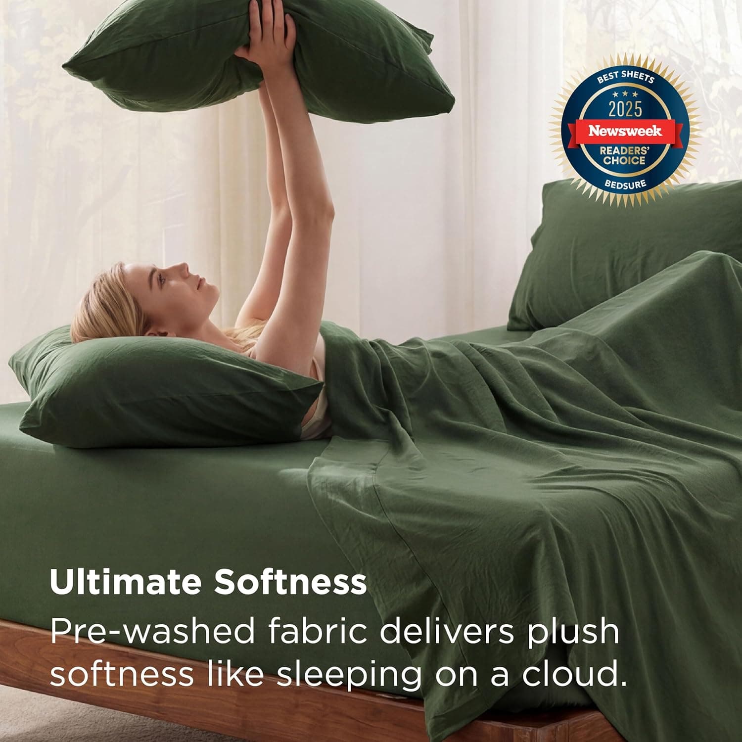 Bedsure Deep Pocket Queen Sheet Set - 6 Piece Olive Green thumbnail 2