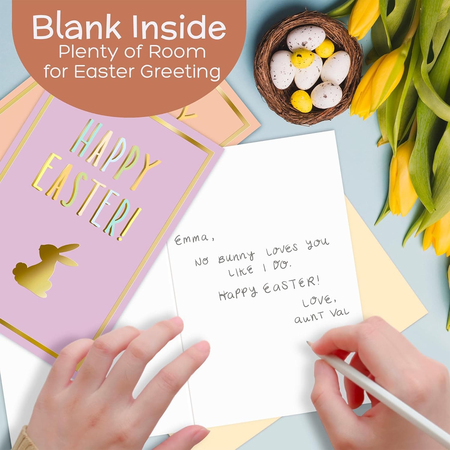 Honeyplum Easter Cards With Envelopes - Fun &amp; Colorful Set of 4 Easter Cards &amp; Envelopes - Gold Foil Stamp Design - 4 x 6 Inches : Office Products thumbnail 4