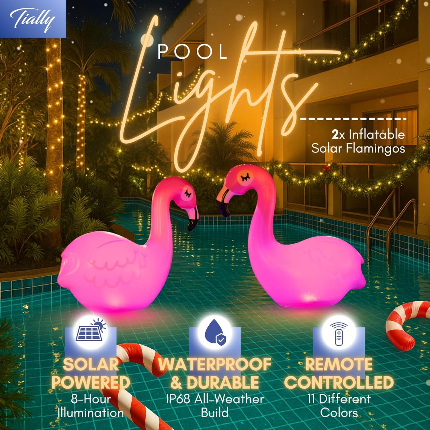TIALLY Floating Pool Lights Solar Powered - Inflatable Solar Pool Lights, IP68 Waterproof Decor Float, Flamingo and Swans Decorations for Outdoor Use, for Women, Men, Adults : Patio, Lawn &amp; Garden thumbnail 2