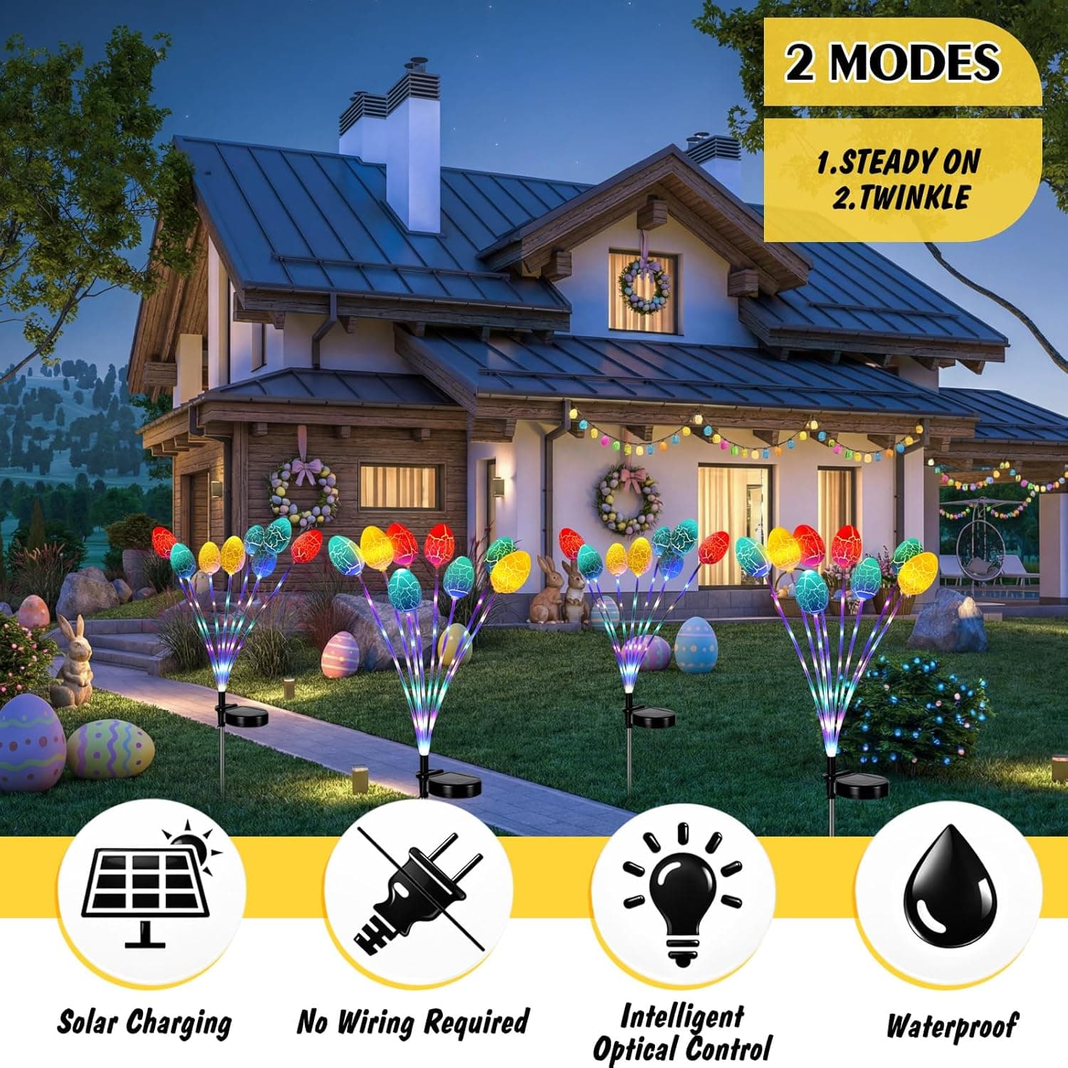 WILLBOND 4 Pack Solar Easter Egg Lights thumbnail 4