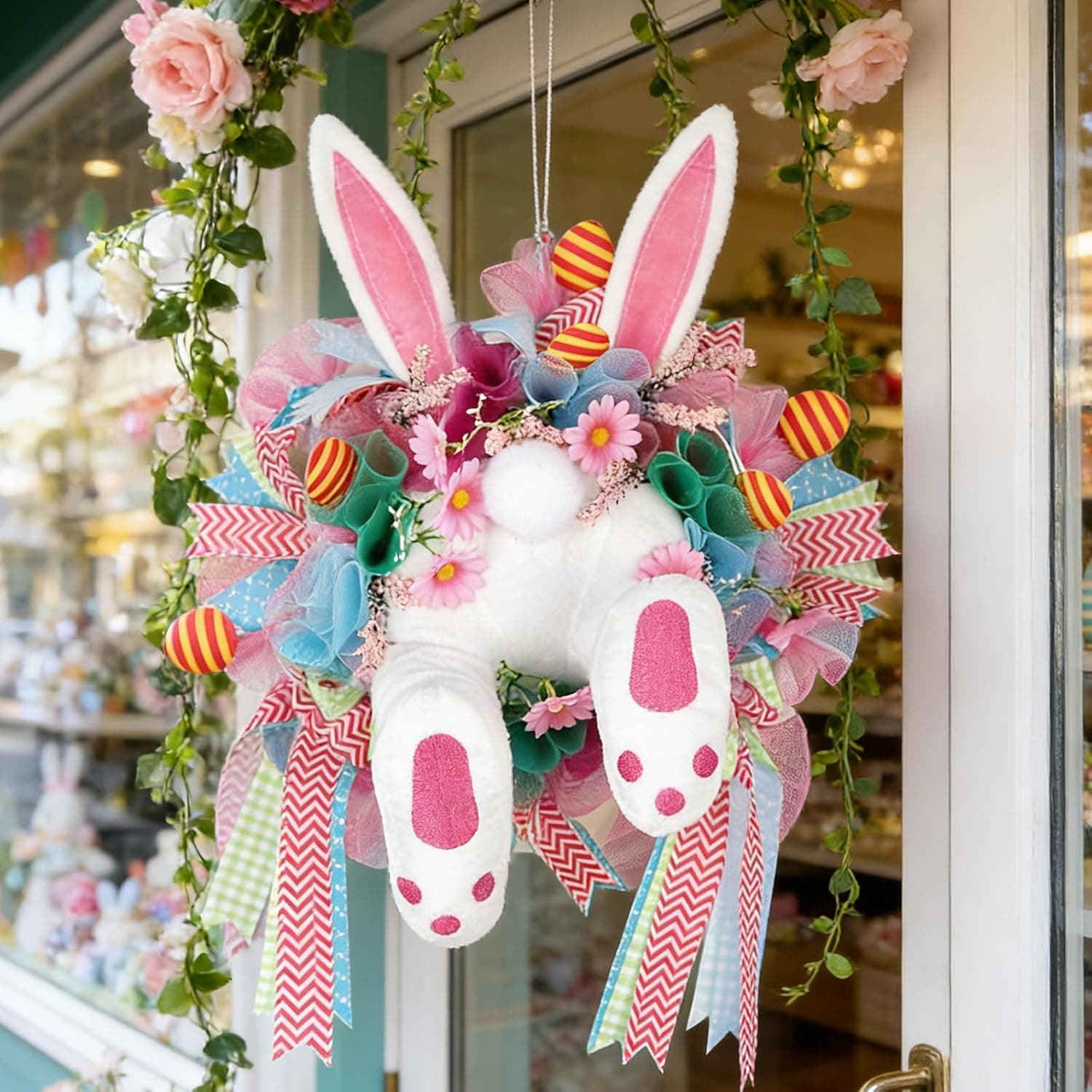 Interactive Easter Wreath with Moving Bunny Butt, Battery-Powered Animated Door Decor with Sound : Home &amp; Kitchen thumbnail 5