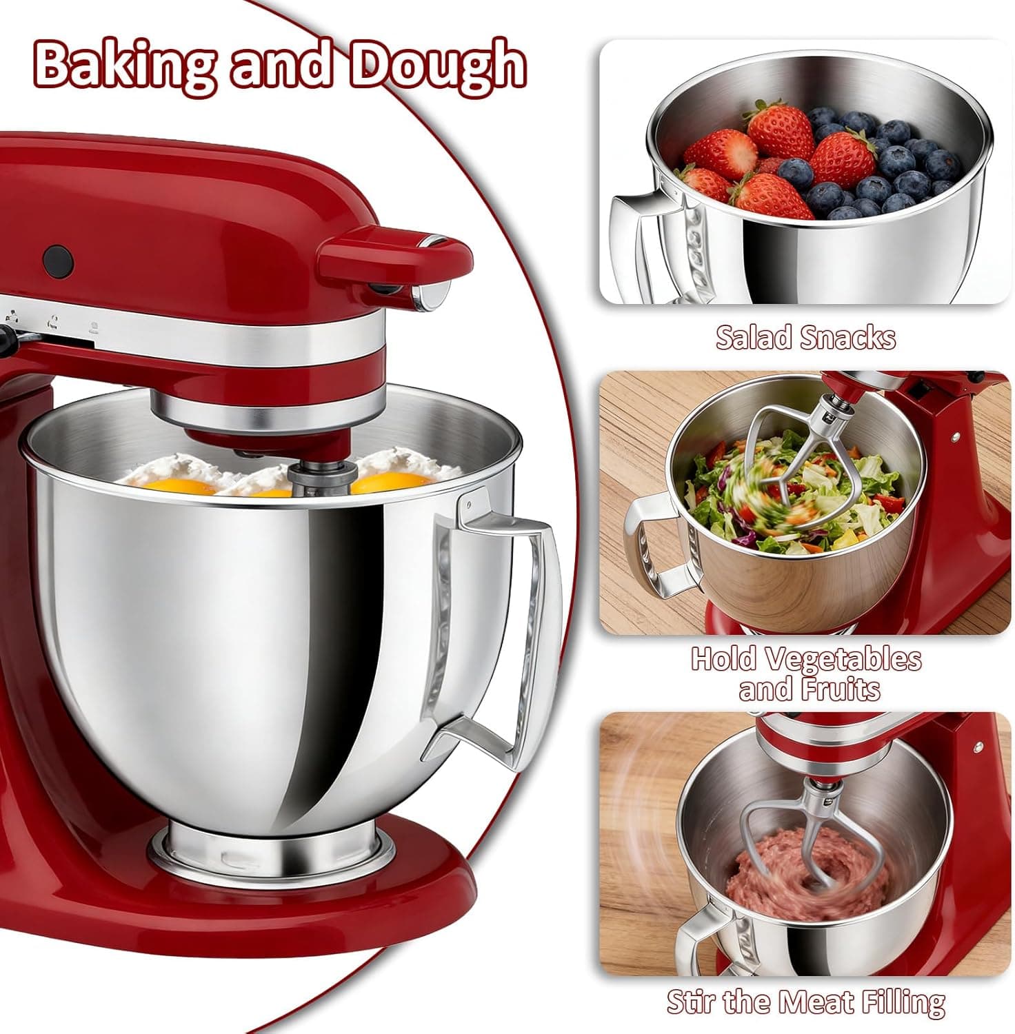 5QT Stainless Steel Mixer Bowl Compatible with KitchenAid Bowls for Mixer, Artisan&amp;Classic Series 4.5-5QT Tilt-Head Mixers, Kitchen Gadgets Mixer Bowl with Handle,Metal Bowl for Kitchen Mixing Bowl: Home &amp; Kitchen thumbnail 2