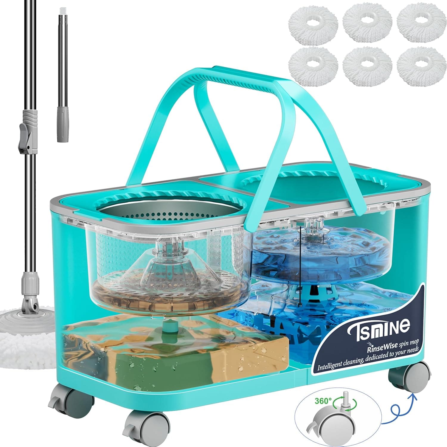 Easy-Use Spin Mop with 6 Reusable Mop Heads image 1
