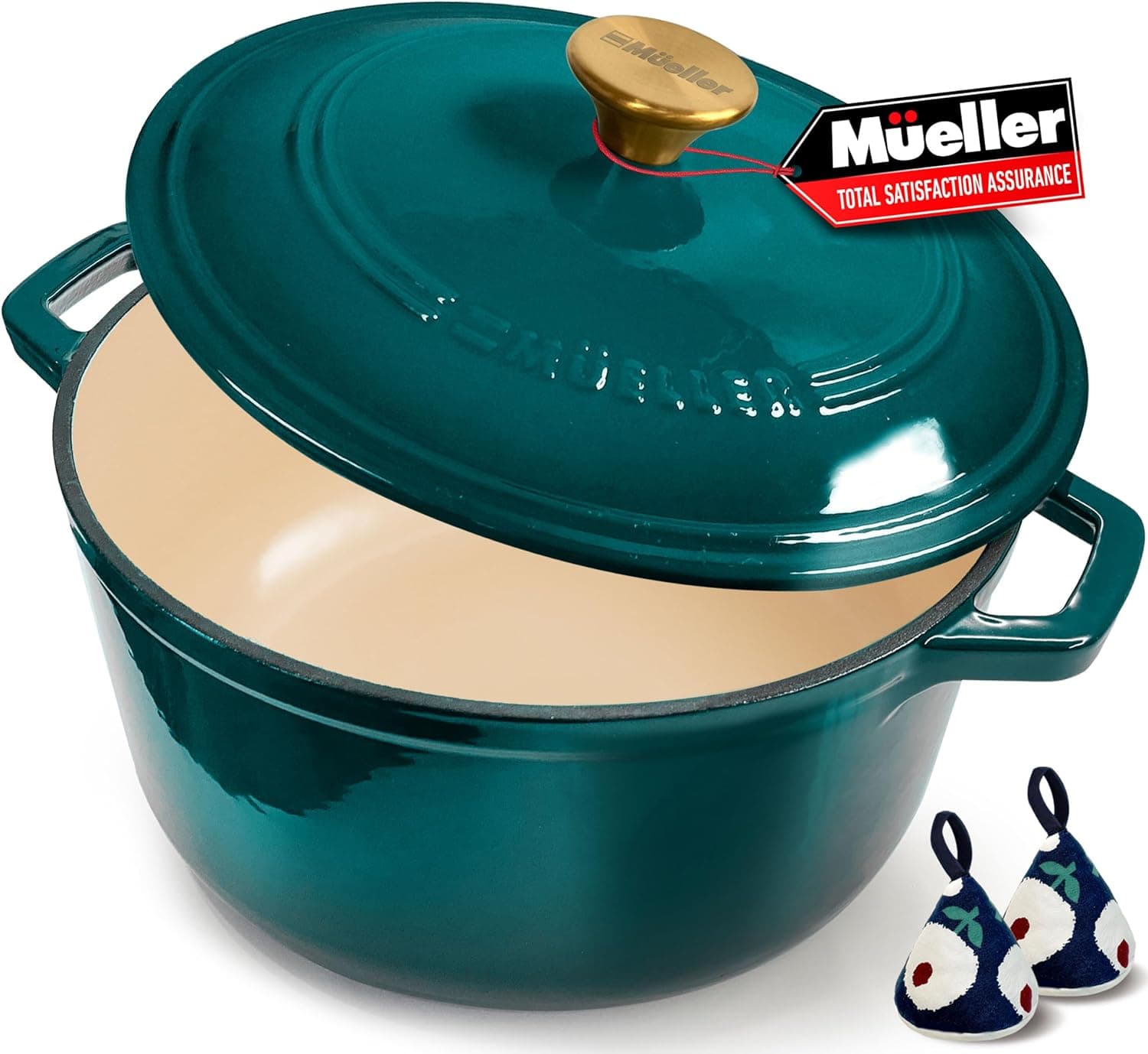 Mueller DuraCast 6 Quart Enameled Cast Iron Dutch Oven Pot, Emerald image 1