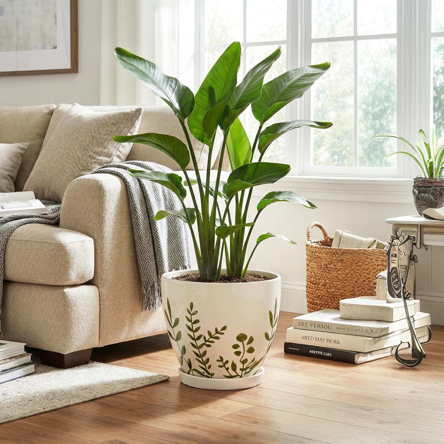 MPotTo 10 Inch Plant Pot - Ceramic Planter for Indoor Outdoor Flowers, Decorative Round Indoor Flower Pot with Drainage Hole and Saucer, Plant Lover Gifts, Garden Patio Home Office Decor, White : Patio, Lawn &amp; Garden thumbnail 3