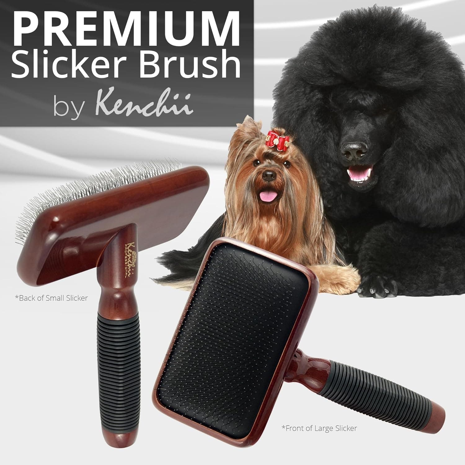 Kenchii Slicker Brush for Dogs, Professional Dog Grooming Brush for Loose Fur, Tangles, Long Short Haired, Stainless Steel Pins, Maplewood Handle, Large thumbnail 4