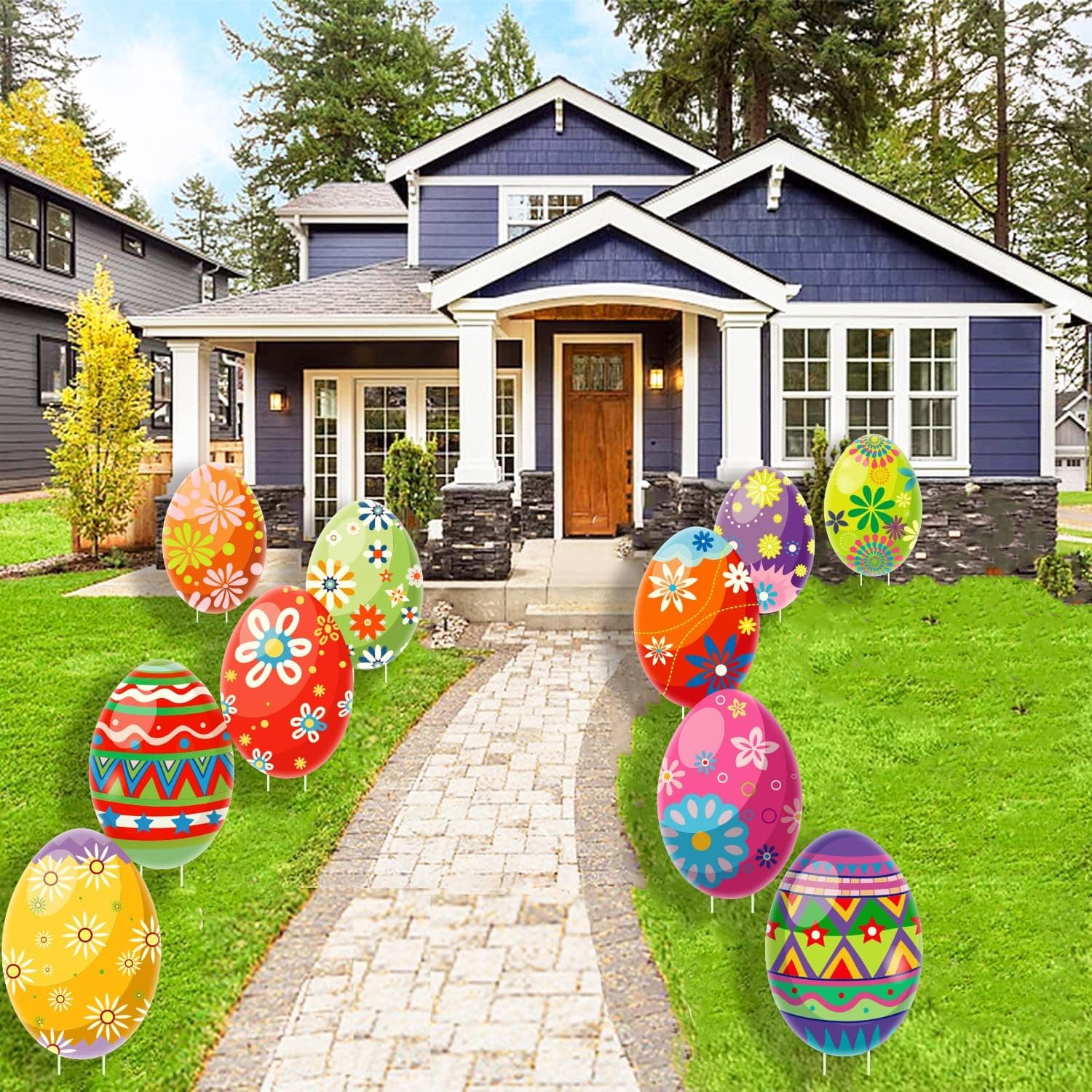 10 PCS Outdoor Easter Egg Decorations with Stakes image 1