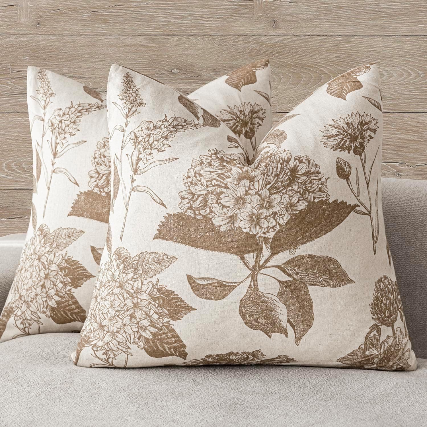 Foindtower Set of 2 Linen Floral Throw Pillow Covers Neutral Vintage Print Decorative Cushion Covers Farmhouse Boho Home Decor for Sofa Chair Couch Bedroom Living Room,22×22 Inch,Light Brown : Home &amp; Kitchen — Spring Gift Ideas gift idea
