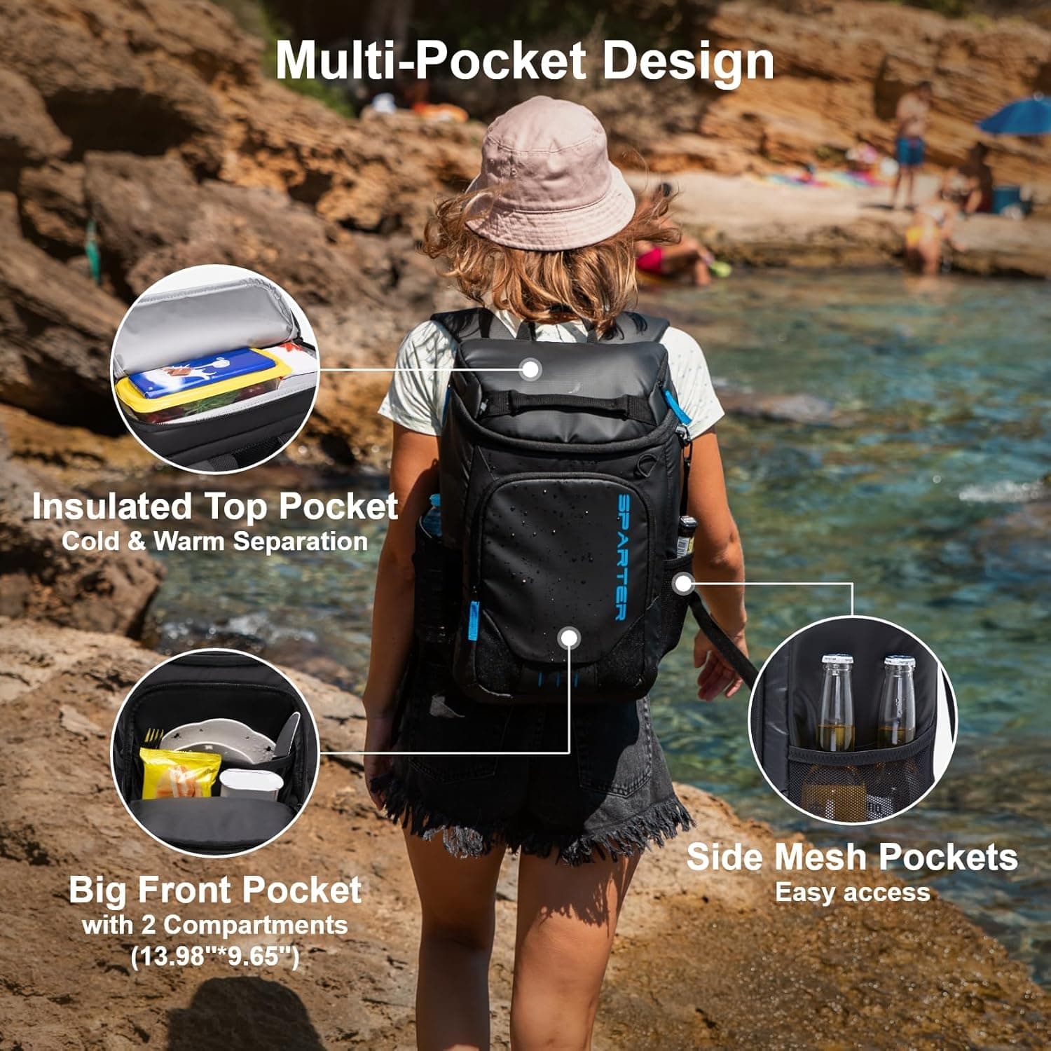 SPARTER Backpack Cooler Insulated Leak Proof 33/49 Cans, 2 Insulated Compartments Thermal Bag, Portable Lightweight Beach Travel Camping Lunch Backpack for Men and Women : Sports &amp; Outdoors thumbnail 4