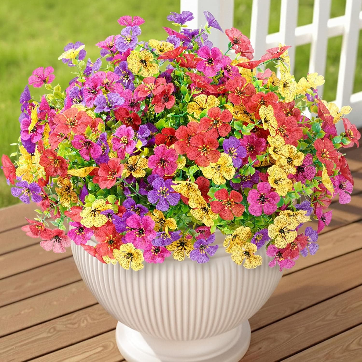 Lifewit Artificial Flowers for Outdoors, 12 Bundles Plastic Fake Flowers Daisy for Home Garden Decor, Faux Plants for Spring Summer Porch, Window Box, Vase Decoration(4 Mix Color) : Home &amp; Kitchen image 1