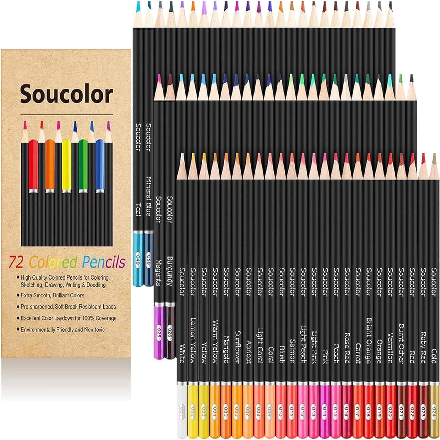Soucolor 72-Color Colored Pencils for Adult Coloring Books, Soft Core, Back to School Supplies, Smooth Coloring Pencils for Kids Sketching, Drawing, Blending, Shading, Arts &amp; Crafts Supplies Gift : Office Products image 1