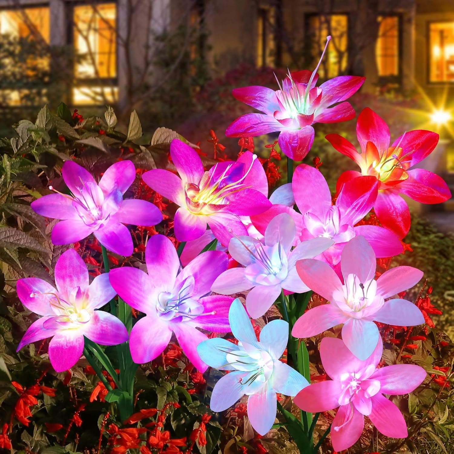 Solar Garden Lights - 5 Pack Lily Flowers with Color-Changing Beads image 1