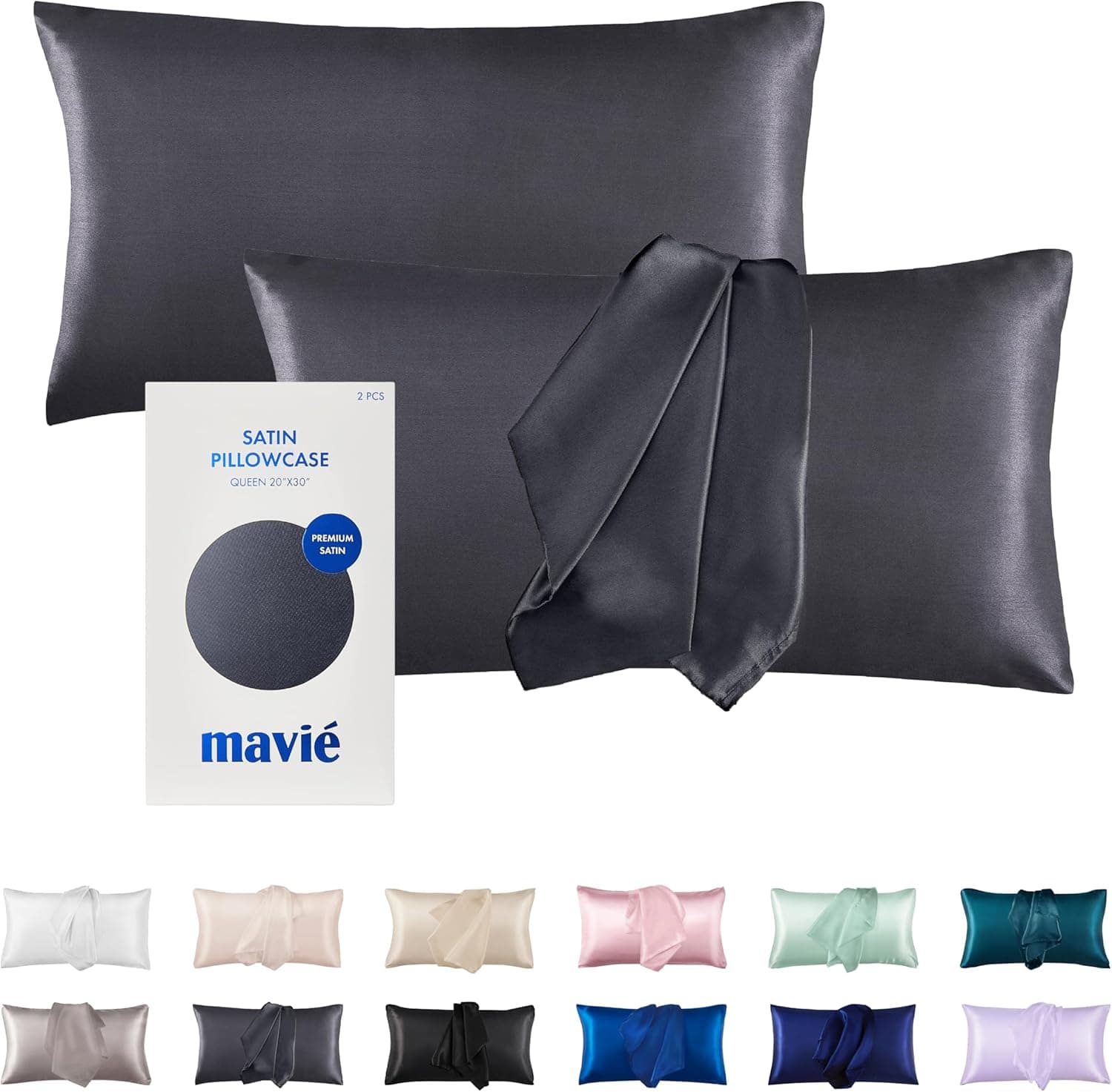 MAVIÉ Satin Pillowcase Set - Queen Size, Dark Grey, 2 Pack — Spring Gift Ideas gift idea