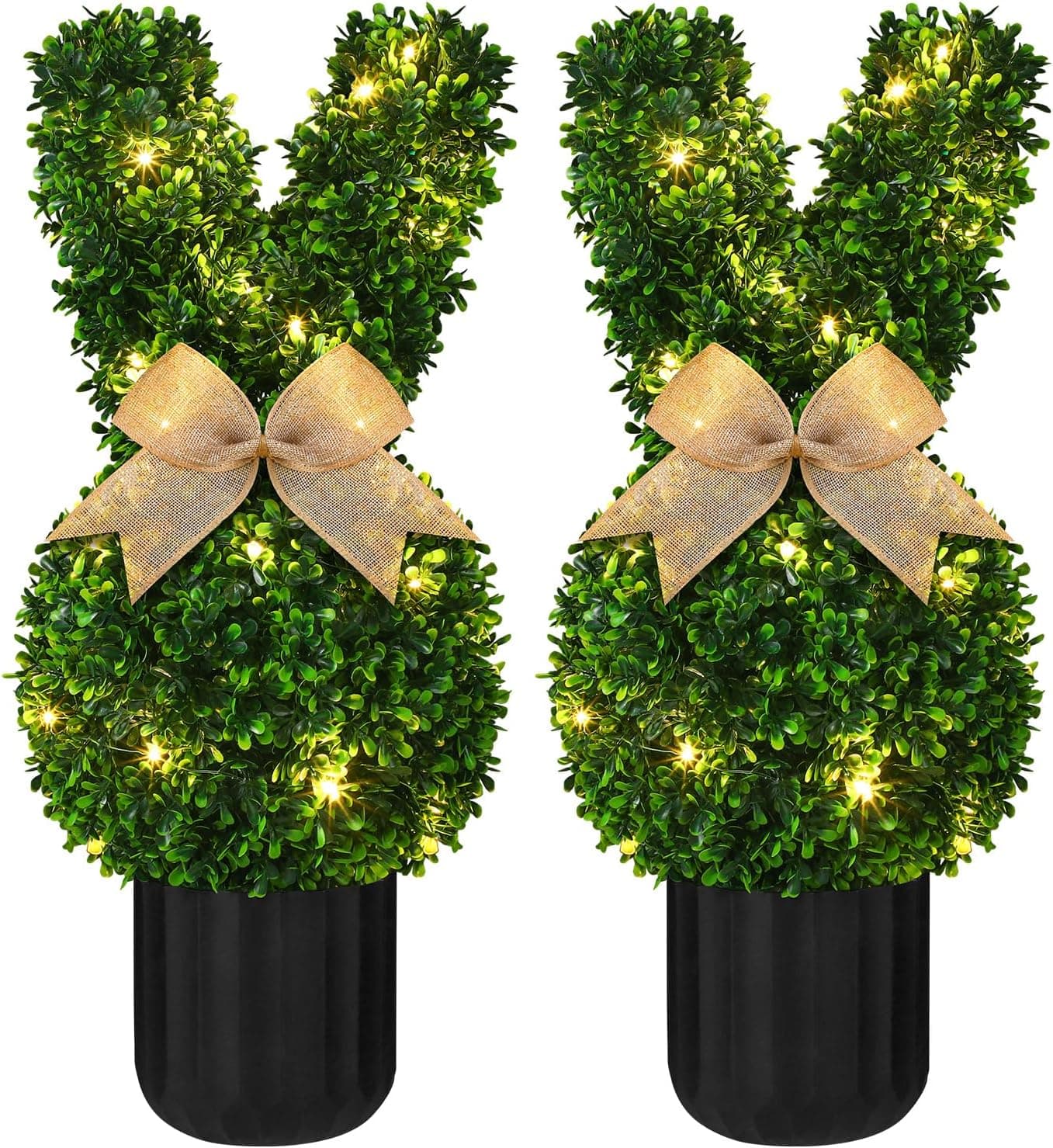 Amazon.com - Wavwavw 2 Sets Easter Bunny Topiary Tree Artificial Rabbit Topiary Outdoor Decorations 23.6 in Artificial Bunny-Shaped Tree Faux Boxwood Plant with String Lights for Garden Home Indoor Porch Decor — Easter Gifts gift idea