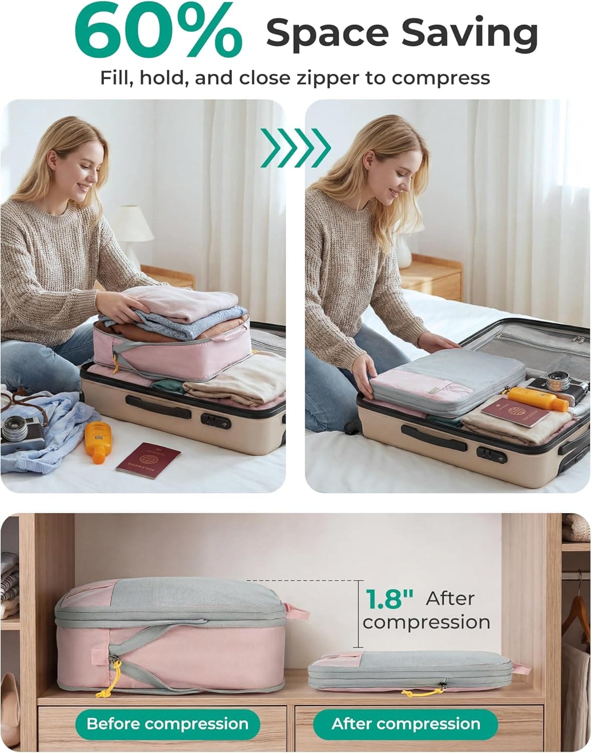 BAGSMART Compression Packing Cubes for Travel - 6 Set thumbnail 3