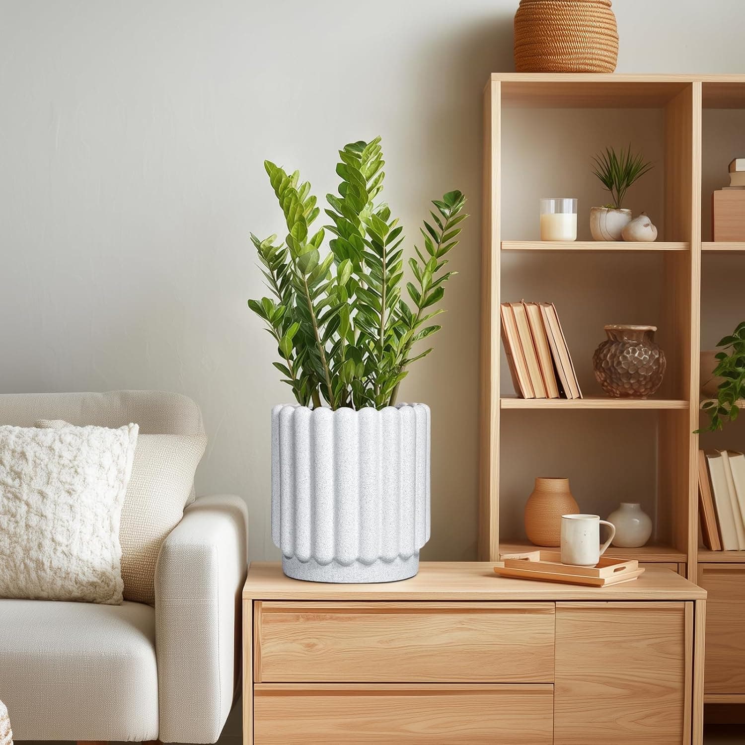 Ceramicfor Ceramic Planters for Indoor Plants - 7.6 Inch White Round Flower Pots with Drainage Hole thumbnail 5