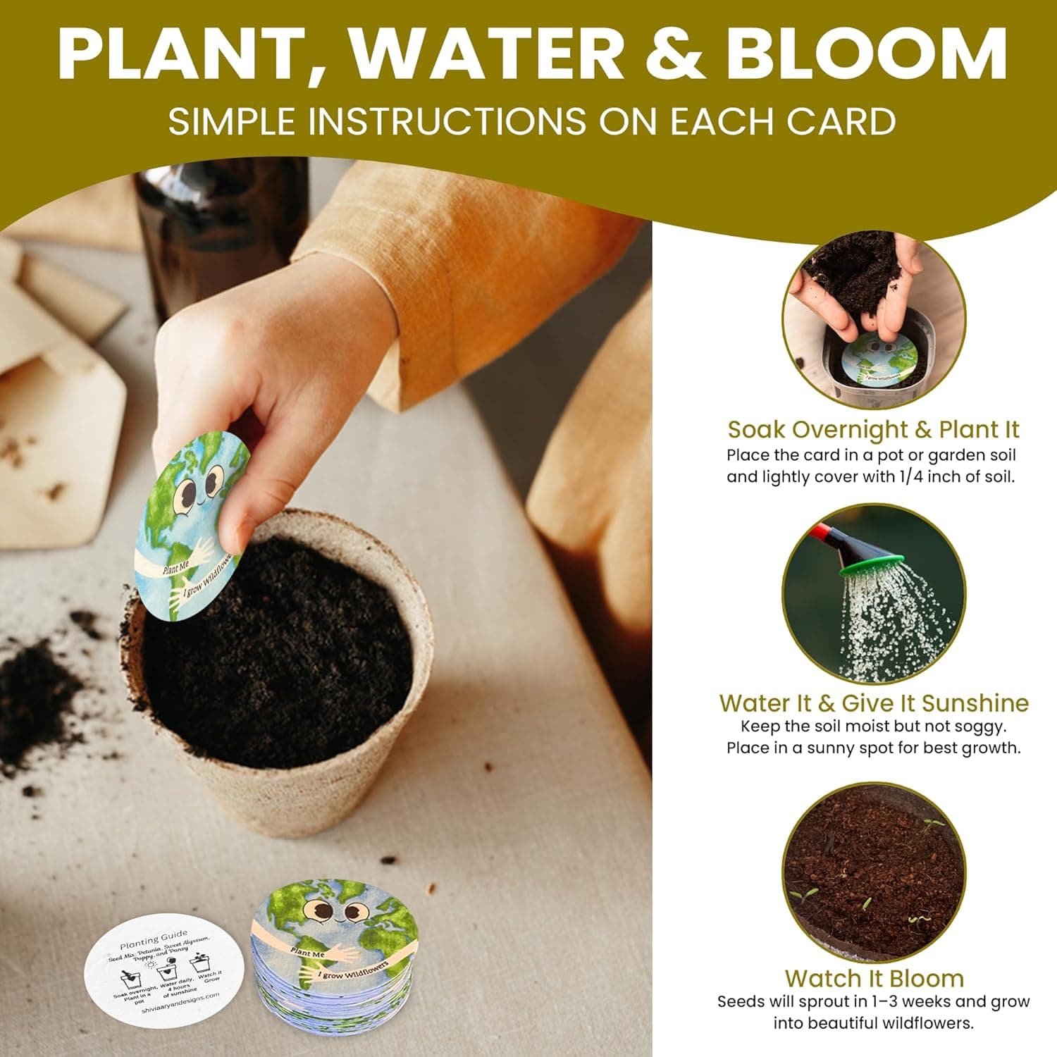 25 Plantable Seed Paper Earth Day Cards- Embedded with Wildflower Seeds, Earth Day Gift Decoration, Kids Craft, Educational Garden Party Favor, School Crafts, Easter Egg Filler- 2.5 inch Circles : Office Products thumbnail 4