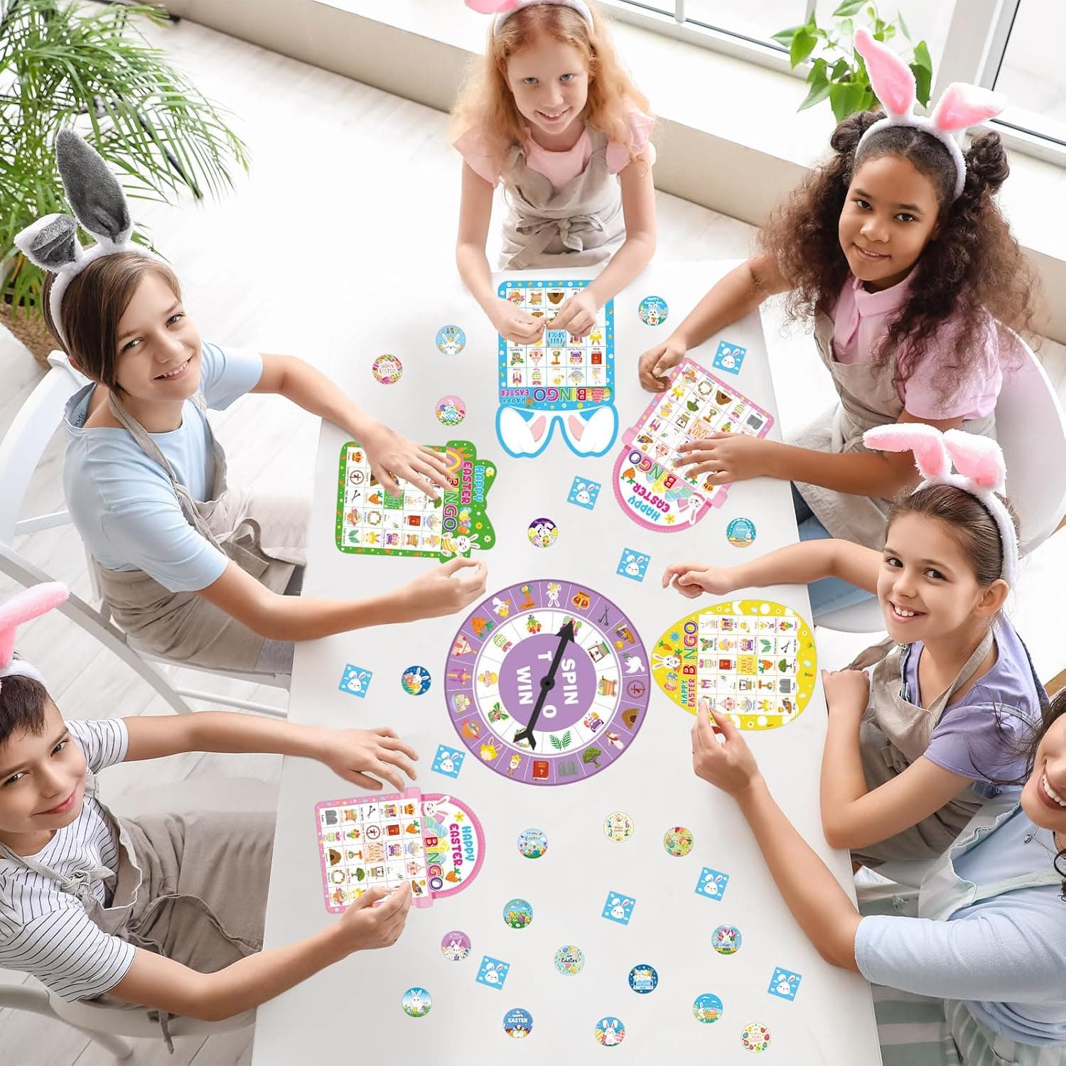 Easter Bingo Game Cards for Adults 24 Players Easter Egg Bunny Bingo Games Spring Holiday Bingo Cards with Turntable Reward Stickers for Party Classroom Activities Home Family Party Game : Toys &amp; Games thumbnail 5