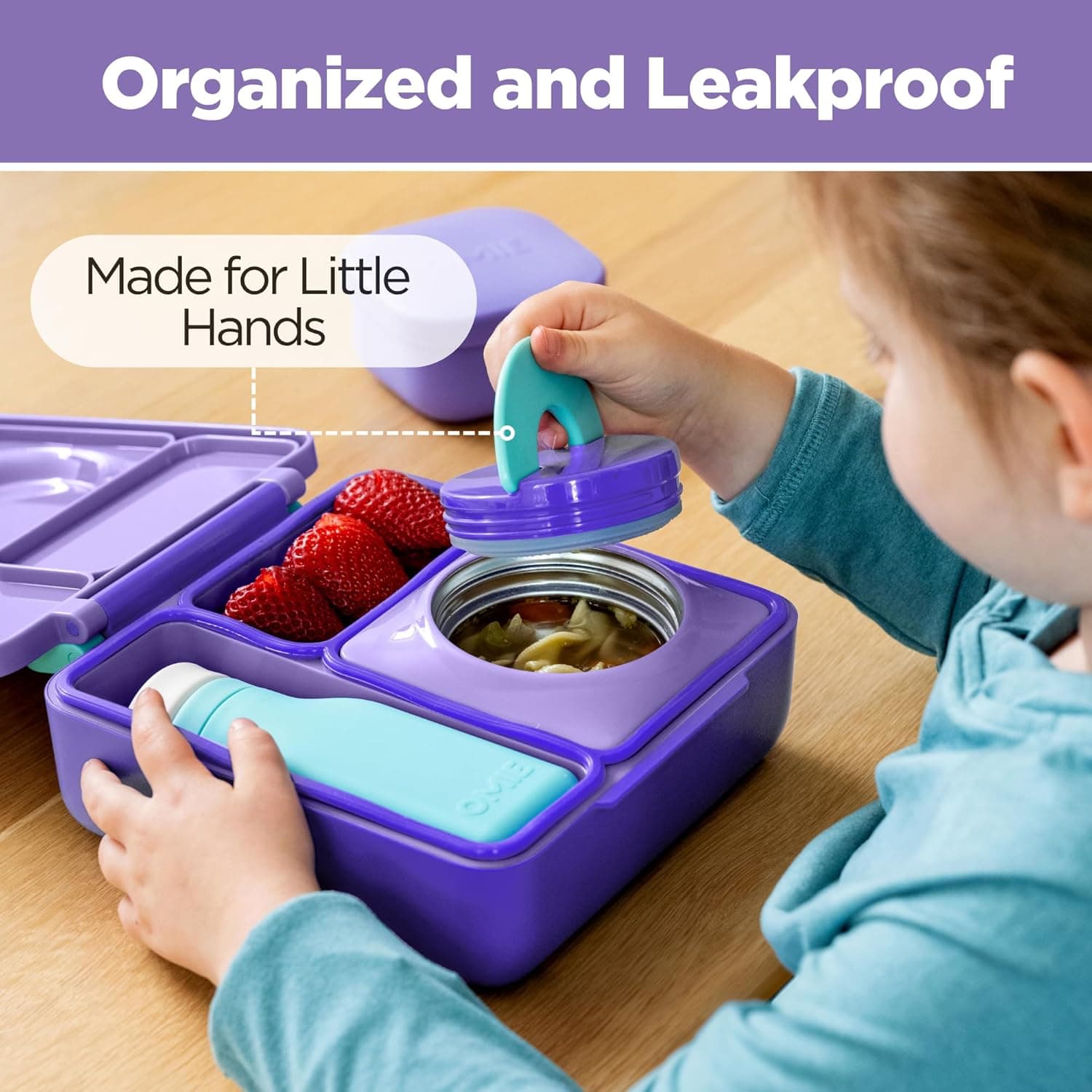 OmieBox Insulated Bento Lunch Box for Kids - Purple Plum thumbnail 5