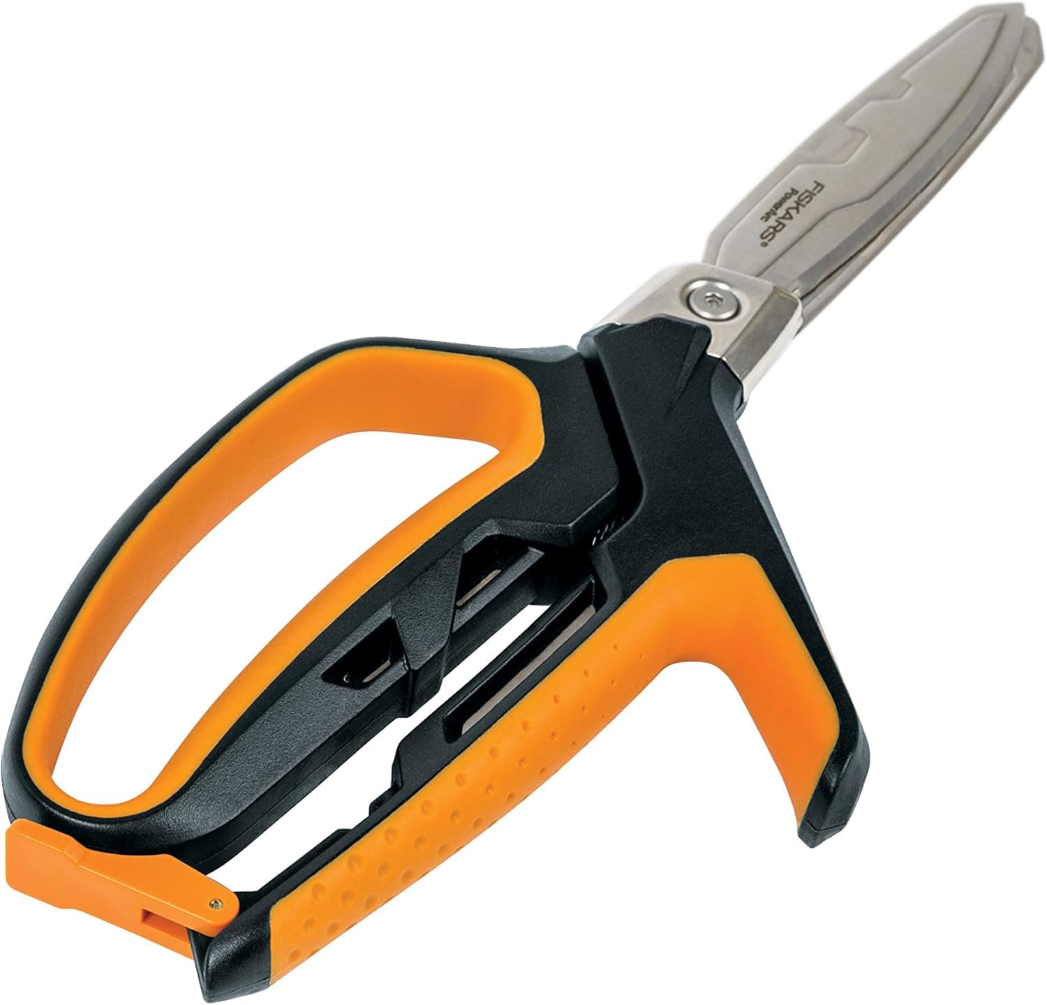 Fiskars PowerArc Easy Action Shears, Heavy Duty Scissors, Curved Stainless Steel Blades &amp; SoftGrip Ergonomic Handle, 10”, Orange/Gray - Amazon.com thumbnail 3