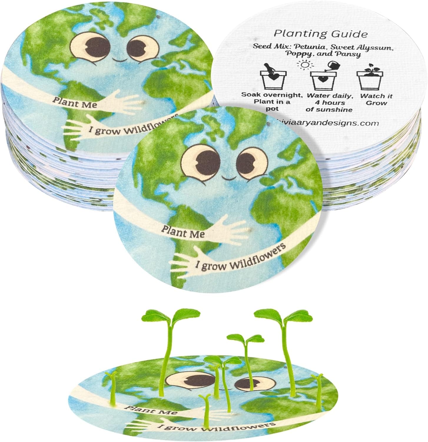 25 Plantable Seed Paper Earth Day Cards- Embedded with Wildflower Seeds, Earth Day Gift Decoration, Kids Craft, Educational Garden Party Favor, School Crafts, Easter Egg Filler- 2.5 inch Circles : Office Products image 1