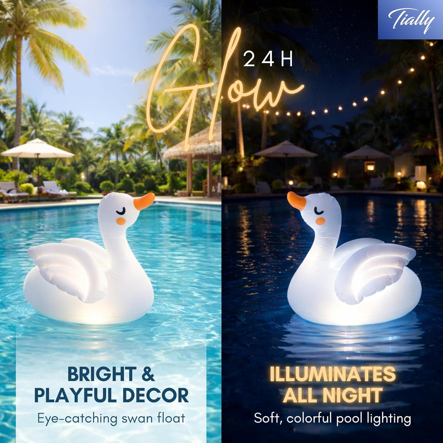 TIALLY Floating Pool Lights Solar Powered - Flamingo and Swan Pool Floats thumbnail 4