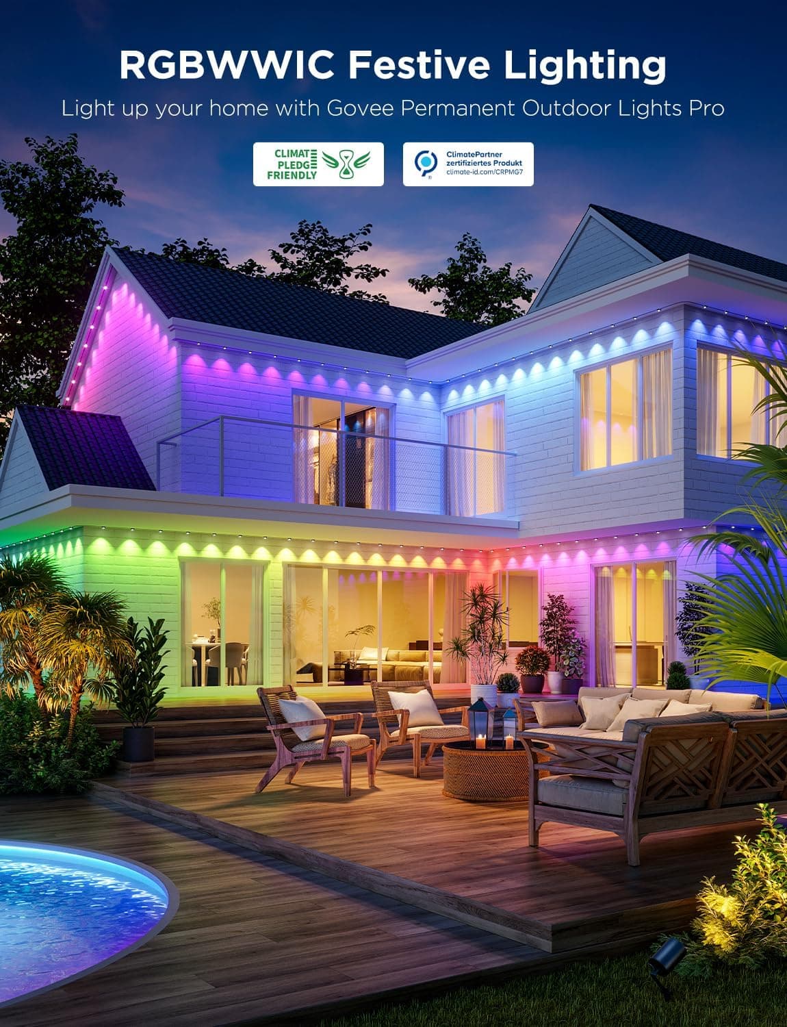 Govee Permanent Outdoor Lights Pro, 200ft with 120 RGBIC LED Lights for Daily and Accent Lighting, 75 Scene Modes for Outdoor Decor, IP67 Waterproof, Works with Alexa, Google Assistant, Matter, White - Amazon.com thumbnail 2
