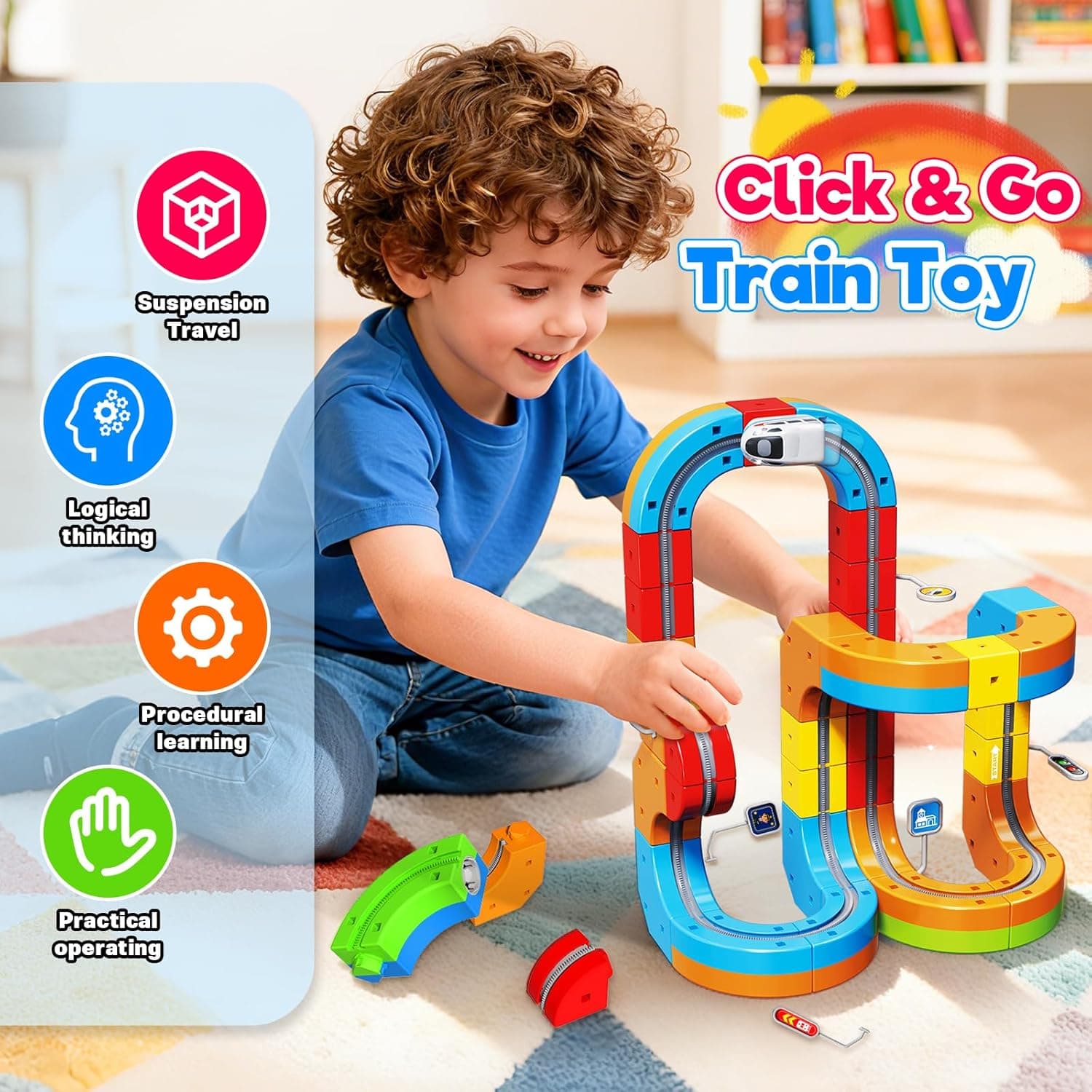 Goody King Electric Train Set for Kids, 3D Stem Electric Train Set with Train and Traffic Signs, 3D Racing Track Sets for Kids, 3+ Years Old Boys &amp; Girls Birthday : Toys &amp; Games thumbnail 4