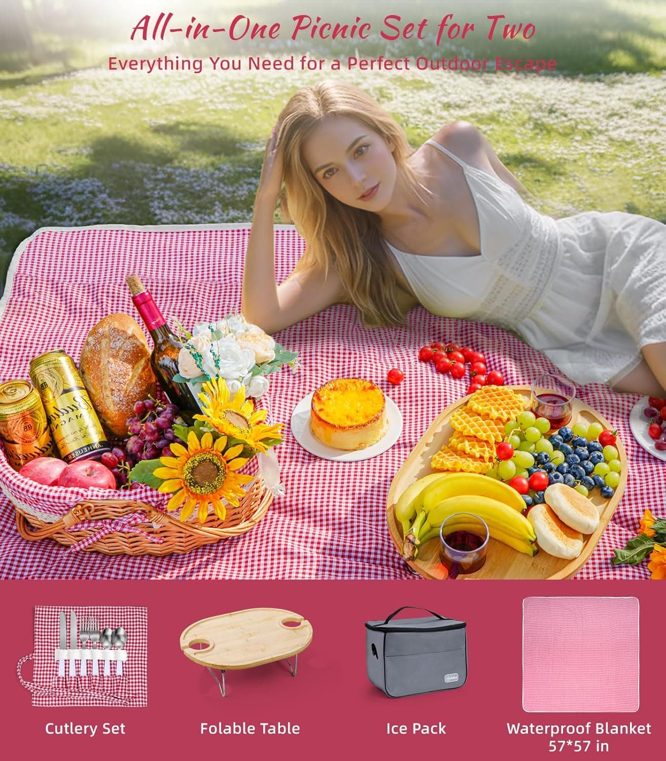 Picnic Basket for 2 with Table and Blanket thumbnail 5