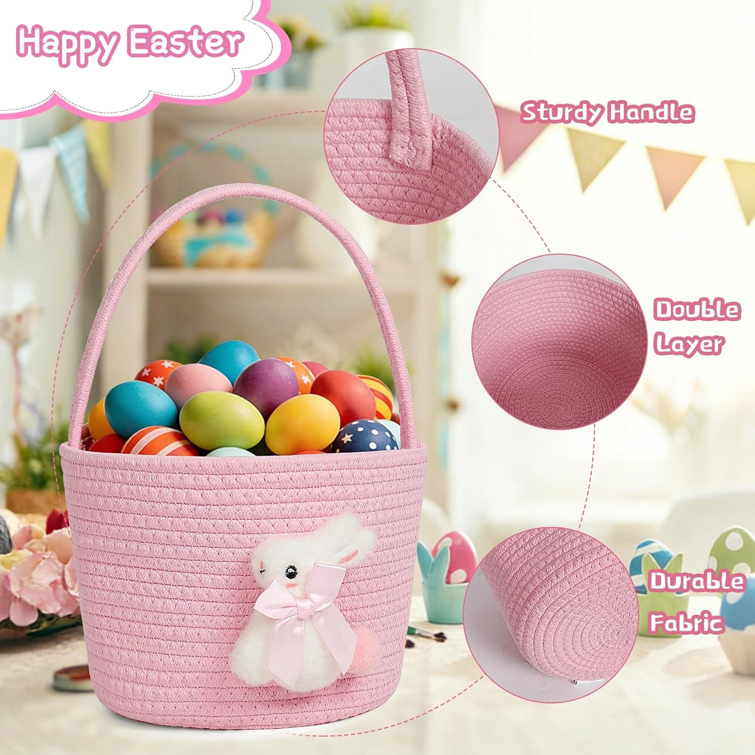 Pink Easter Basket with Handle for Kids thumbnail 4