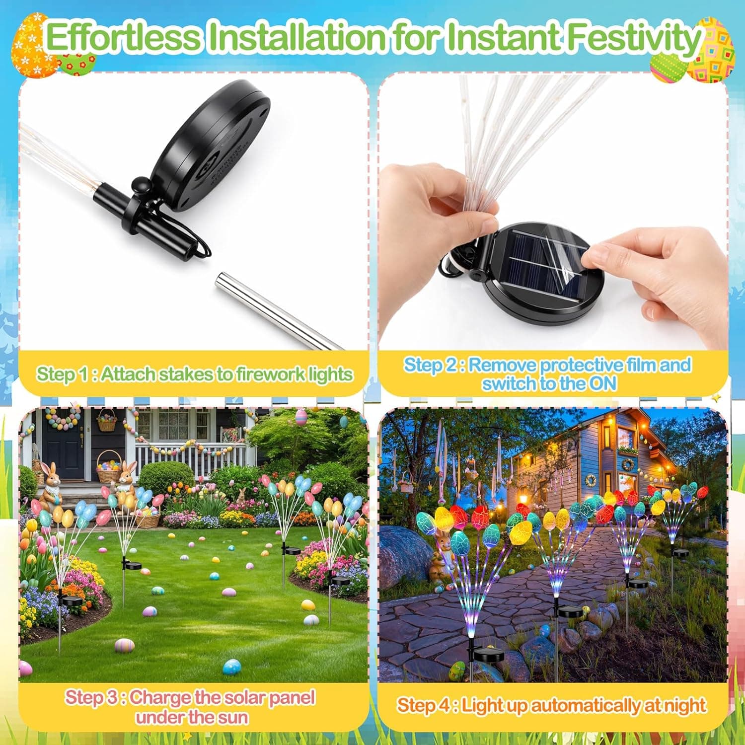 WILLBOND 4 Pack Solar Easter Egg Lights thumbnail 3