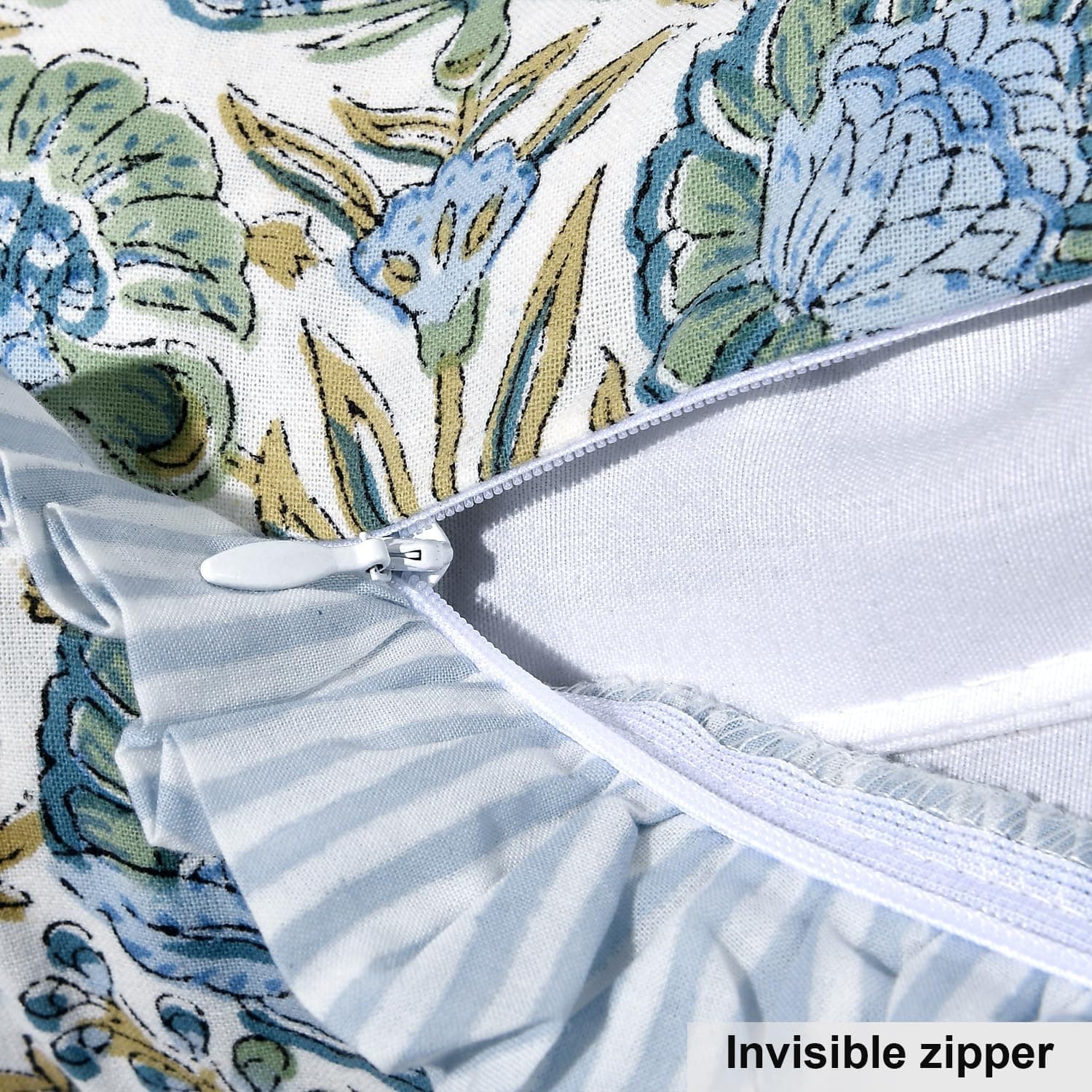 Ridhi Block Print Asparagus Green Ruffle Lumbar Sham Cover thumbnail 3